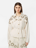 Embellished Belted Cotton Trucker Jacket