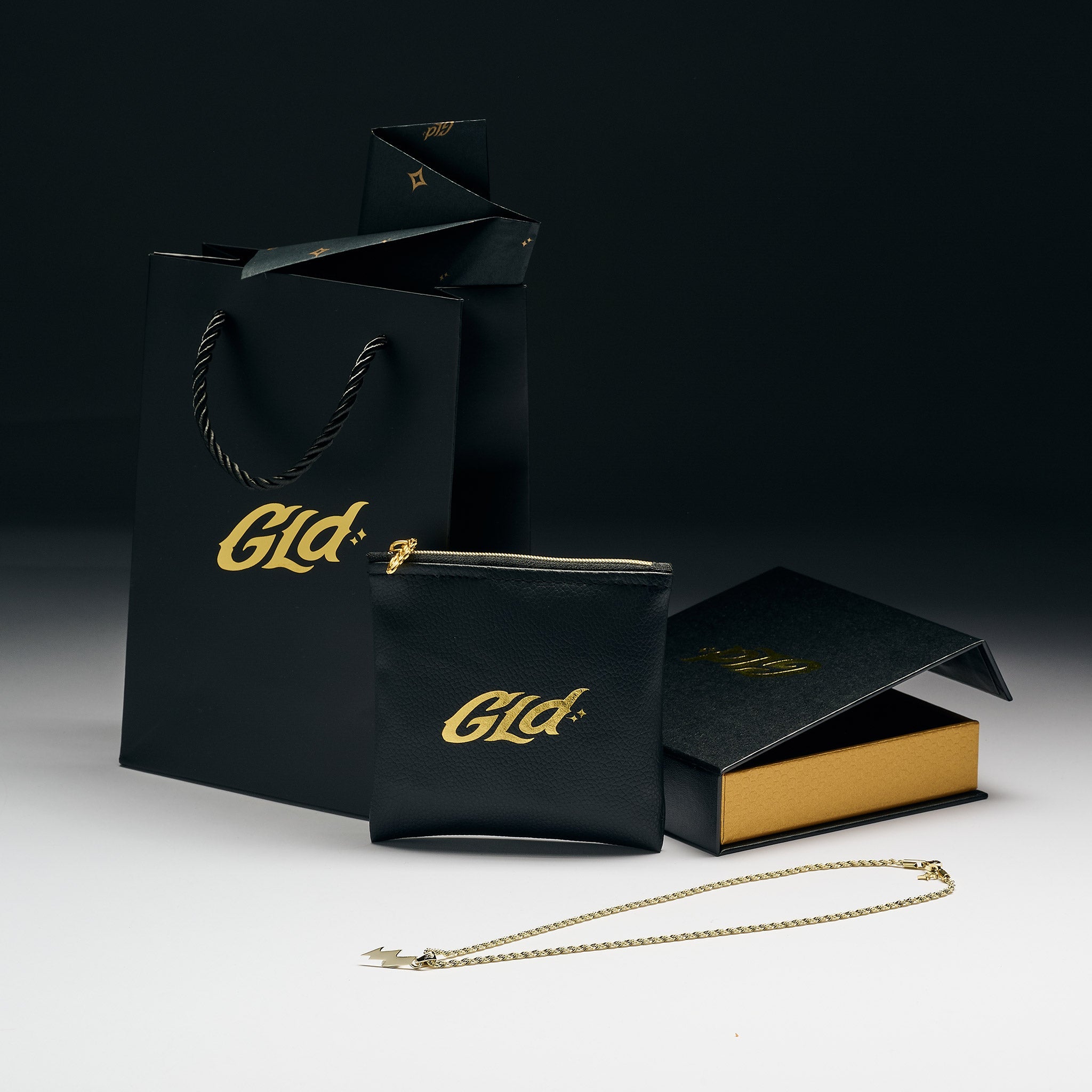 Rope Chain + Micro Bolt Pendant Gift Bundle in Yellow Gold - 2mm