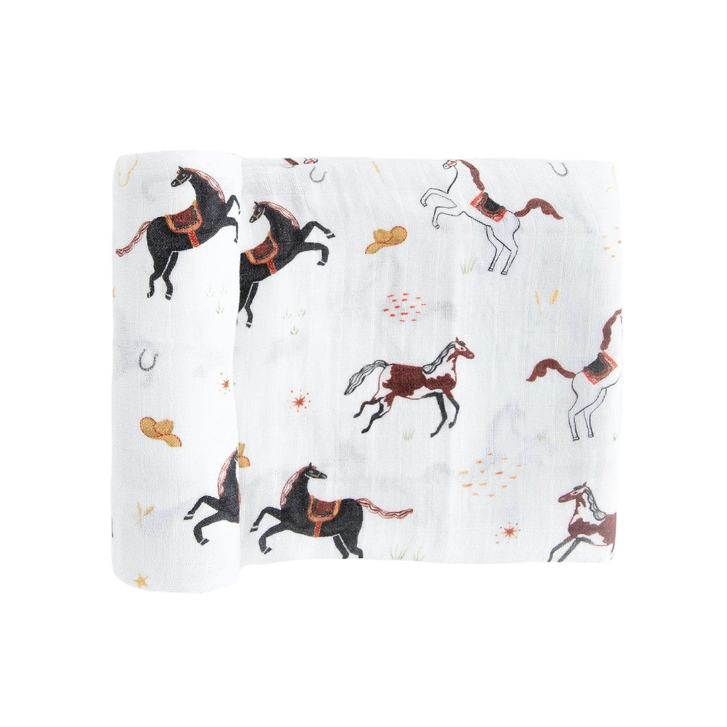 Organic Cotton Muslin Swaddle Blanket - Howdy Horse