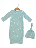 Organic Waffle Gown & Hat Set, Light Blue Moon