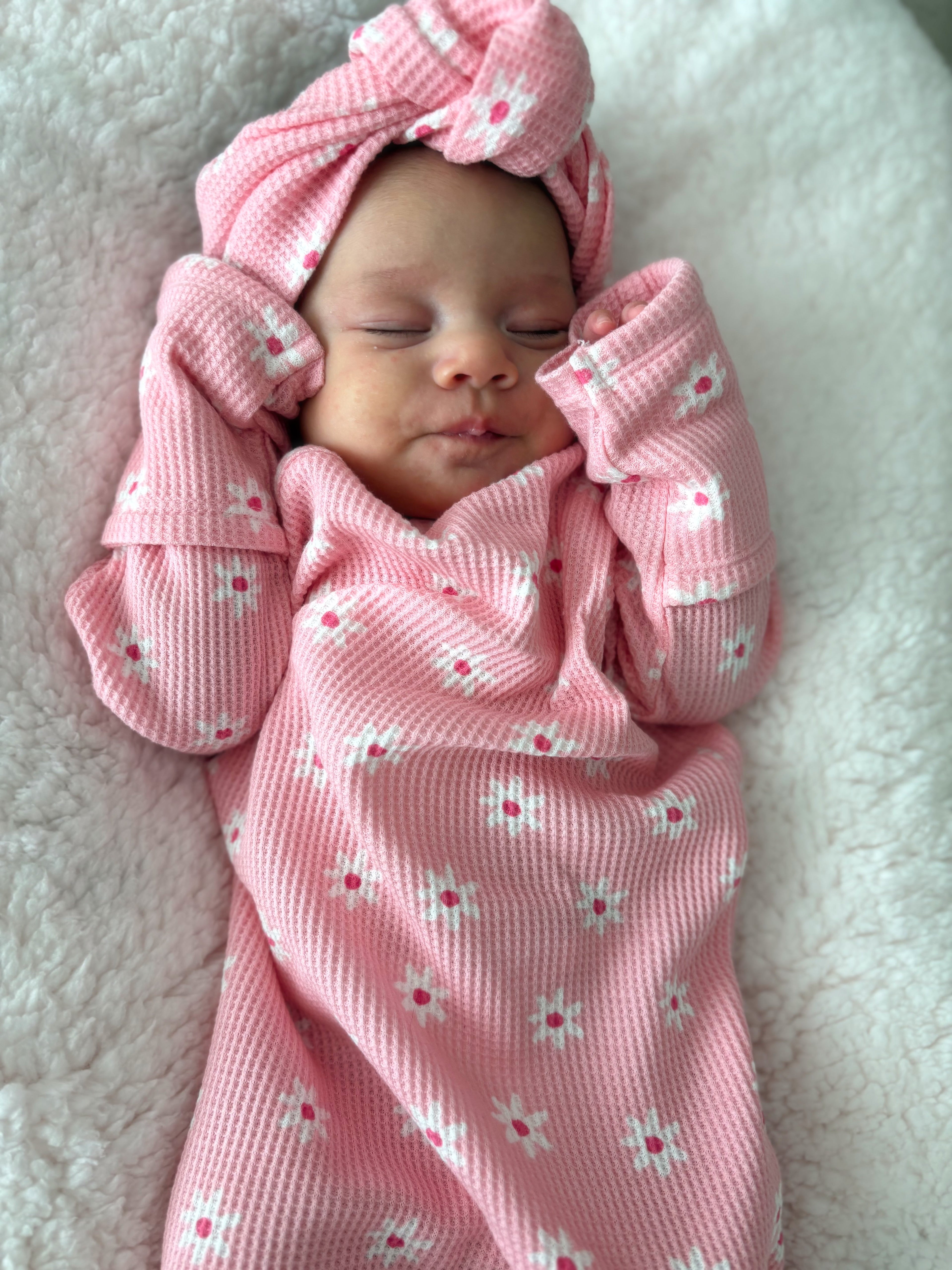 Organic Waffle Gown, Pink Flower