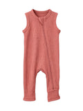 Organic Waffle Sleeveless Zip Romper, Dusty Rose