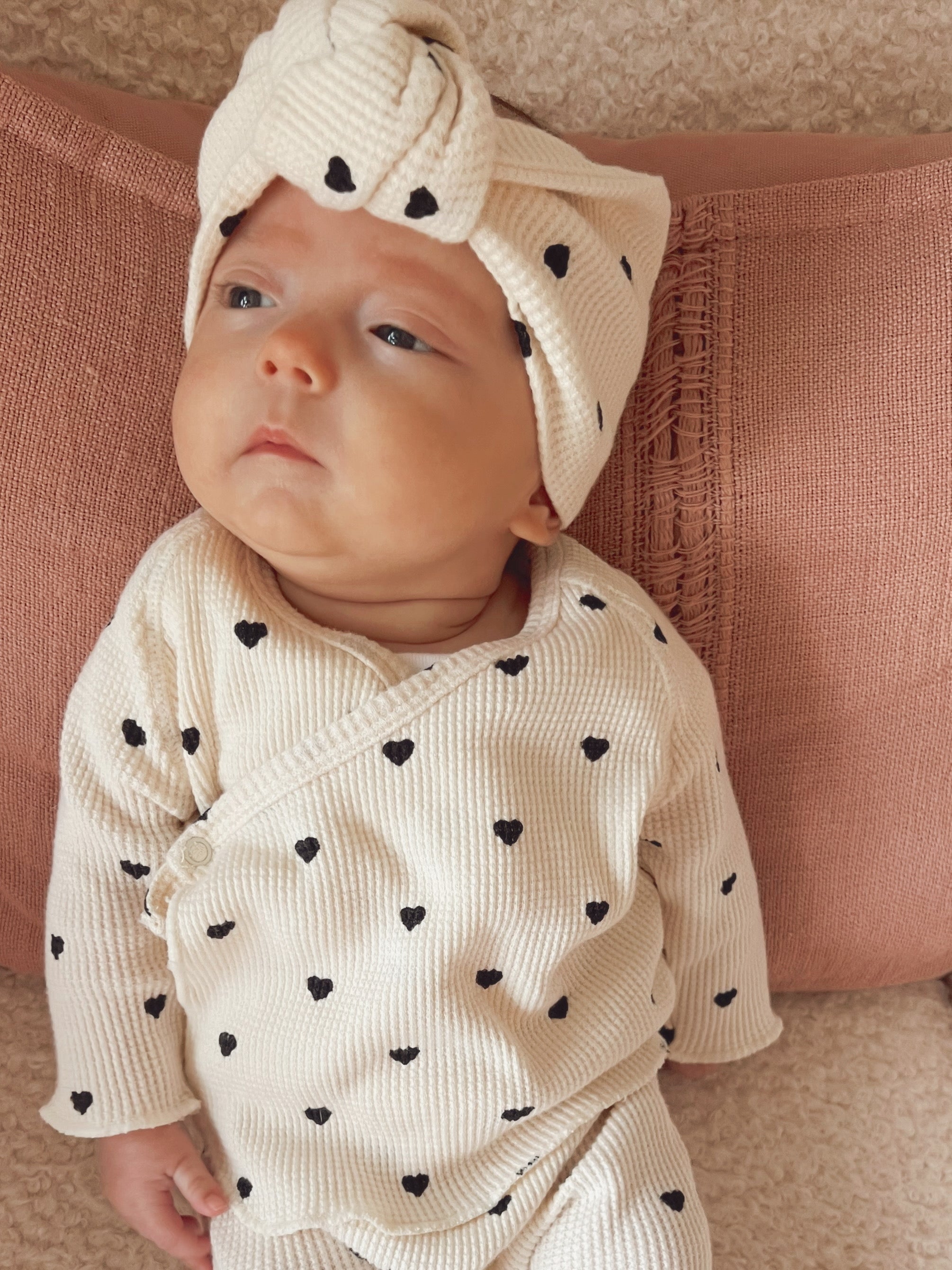 Organic Waffle Turban Headband, Black Heart