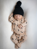 Organic Waffle Kimono & Pant Set, Tan/Black Moon