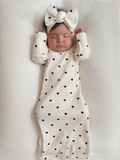 Organic Waffle Gown & Bow Set, Black Heart