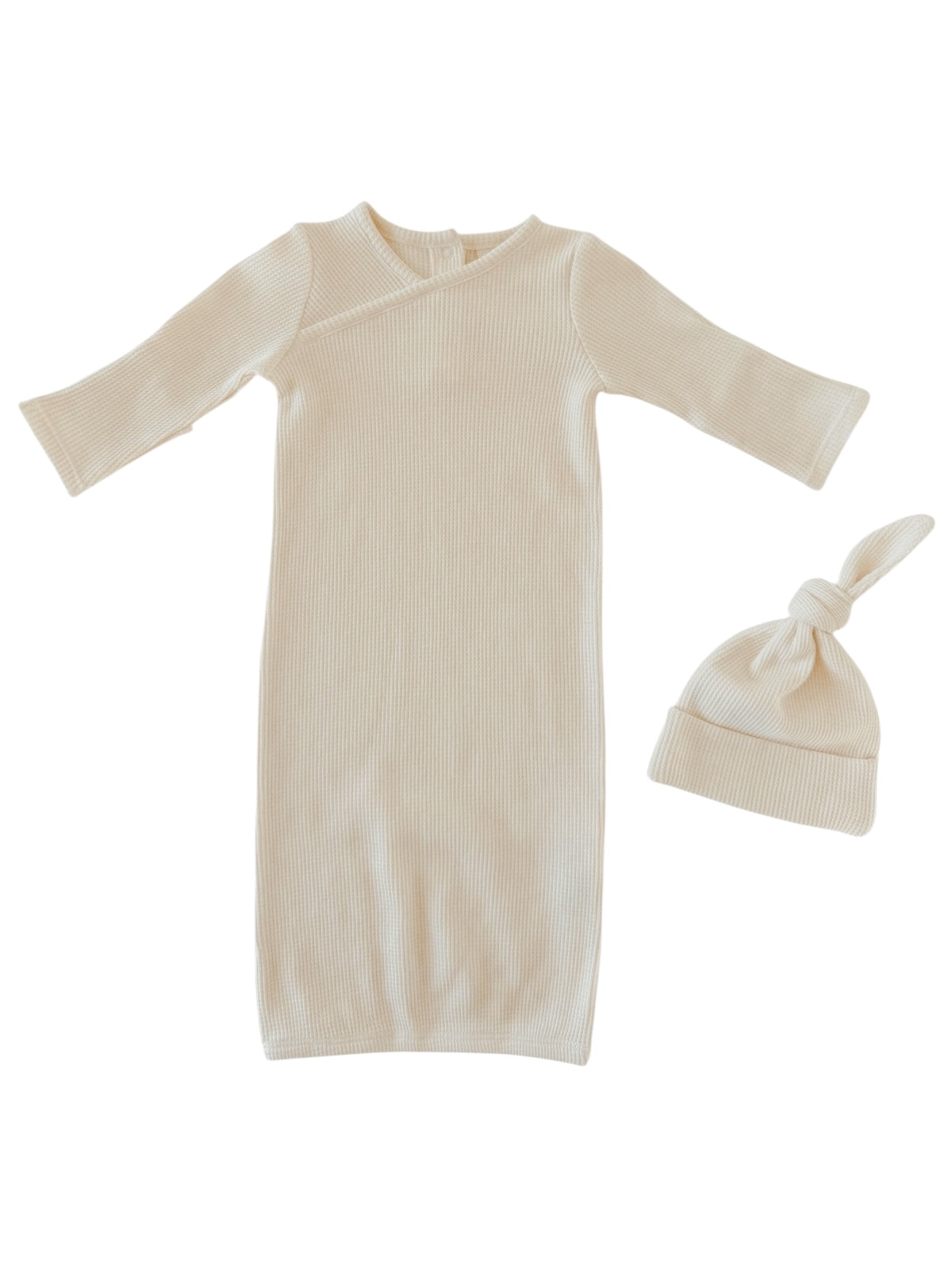 Organic Waffle Gown & Hat Set, Snow