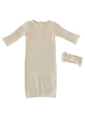 Organic Waffle Gown & Bow Set, Snow