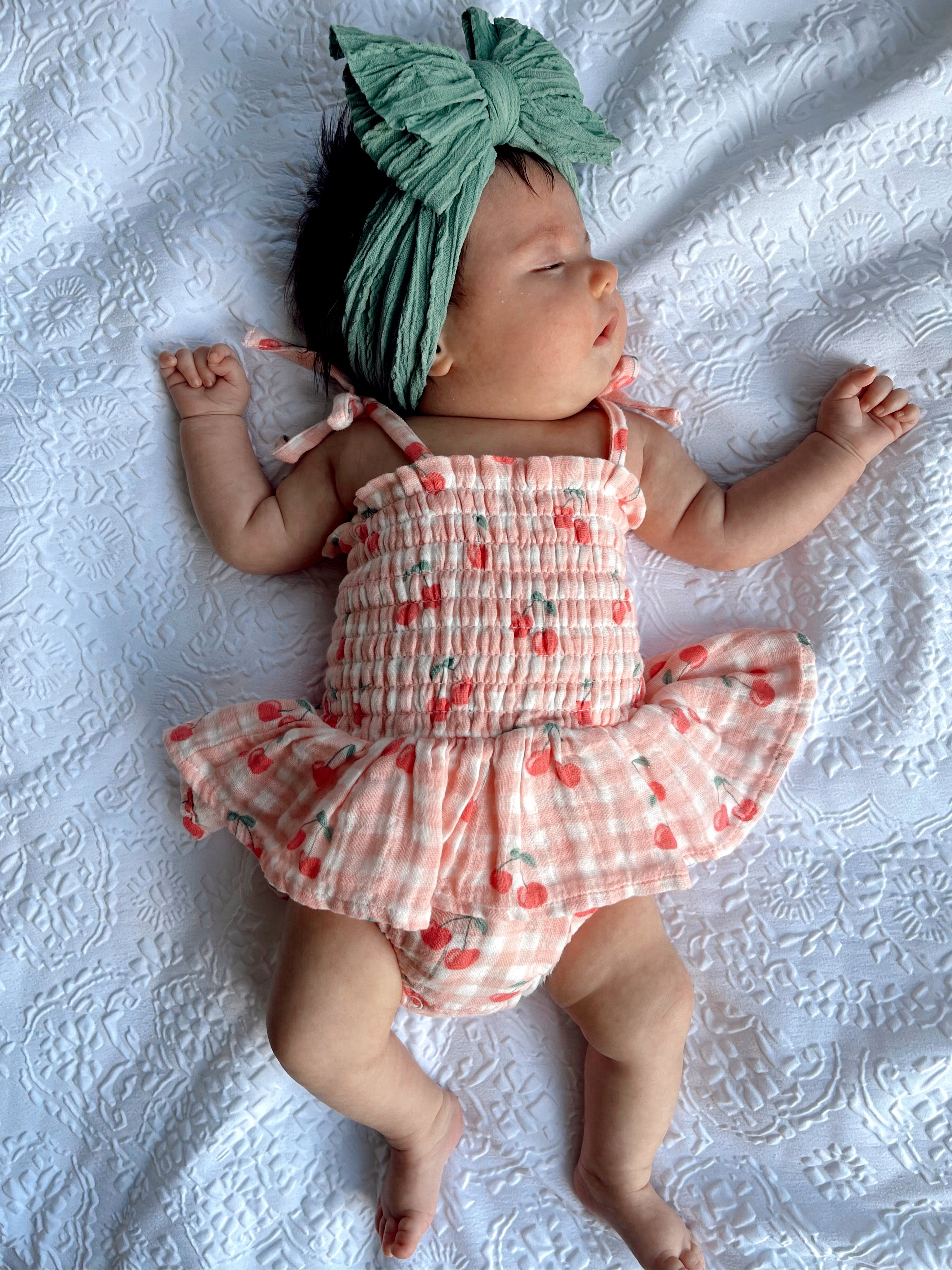 Gingham Cherries / Muslin Smocked Bubble w/ Skirt