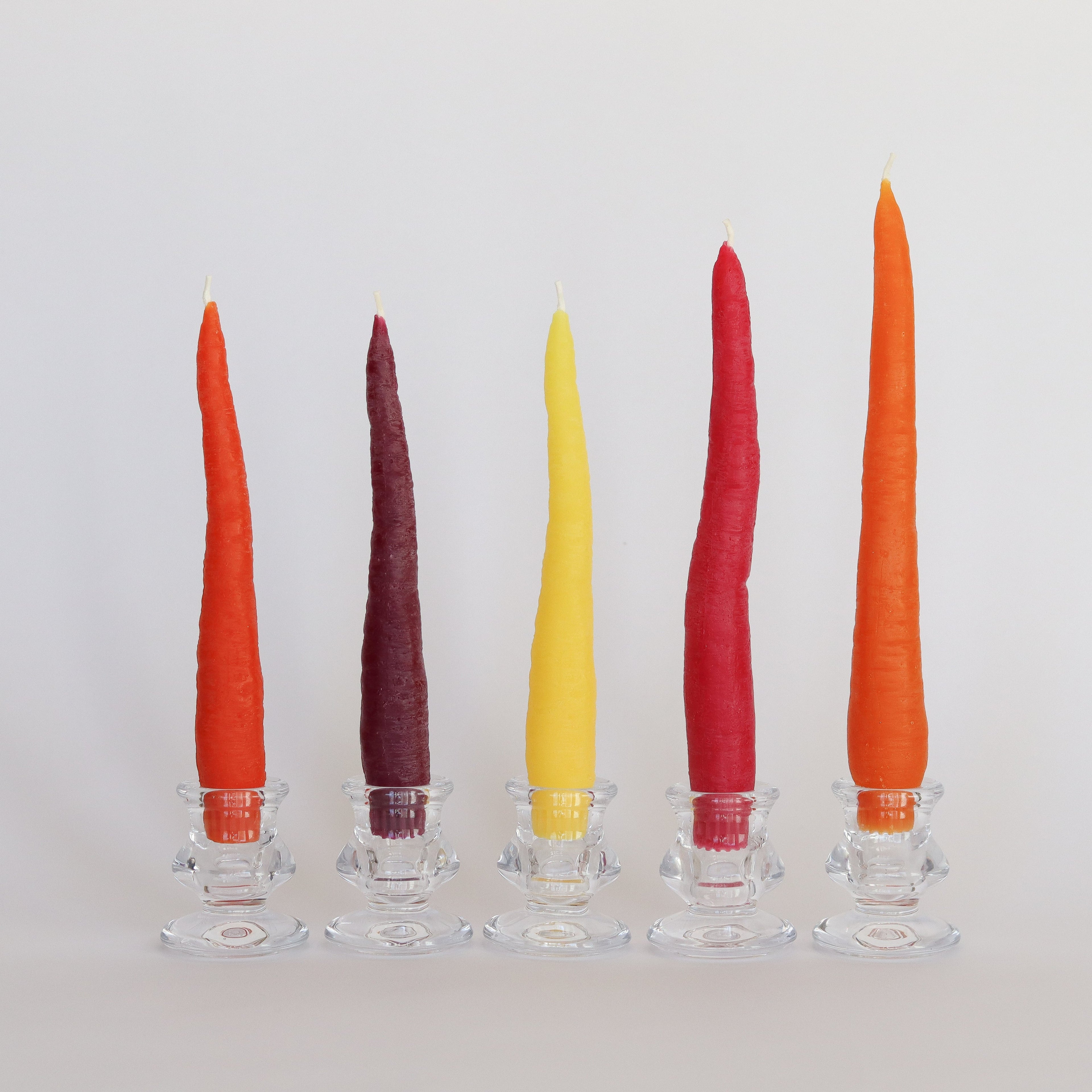 Set of 5 Rainbow Carrot Taper Beeswax Candles by Happy Organics