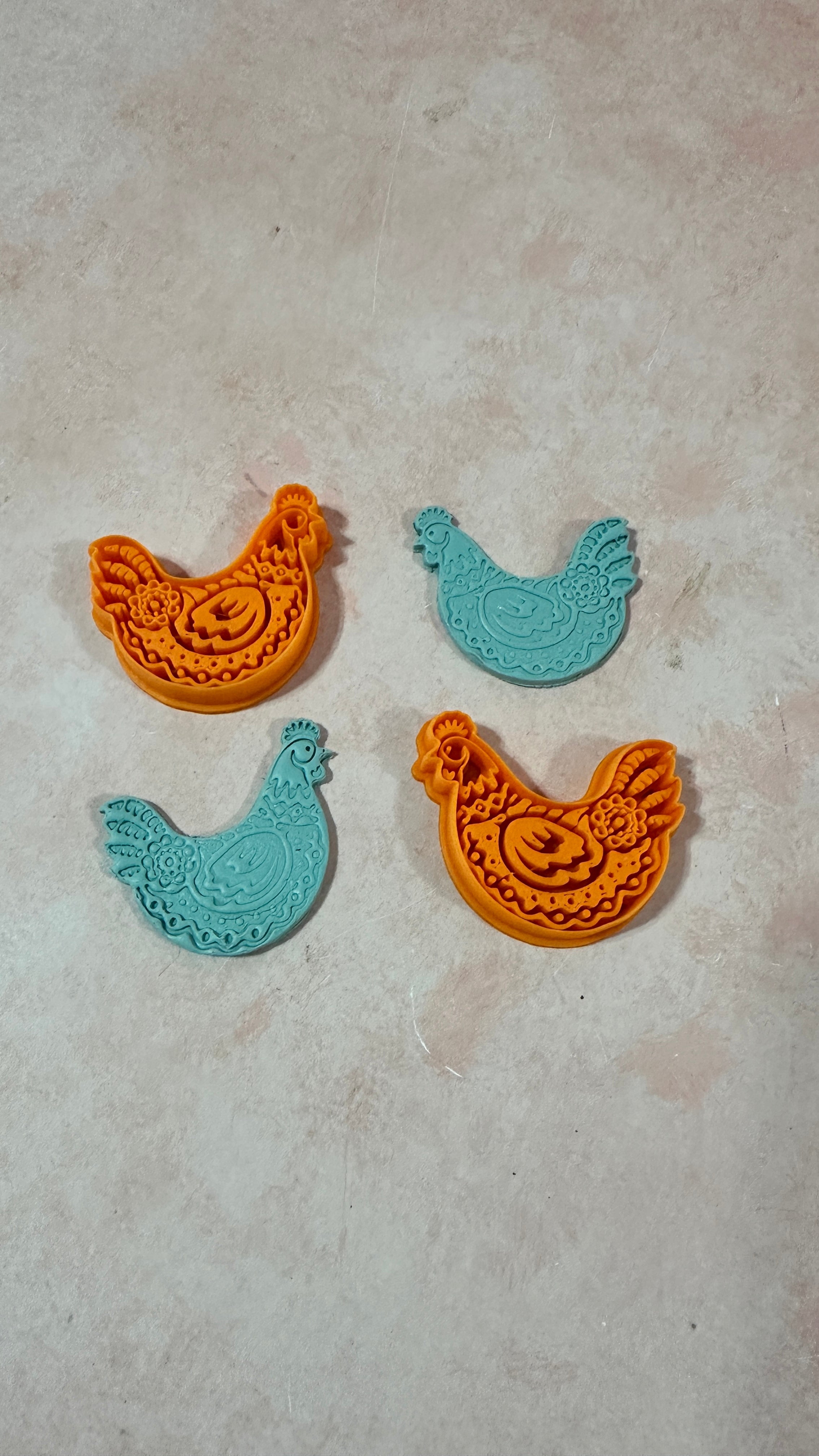 Funky Flower Chicken Set of Mirrored clay cutters