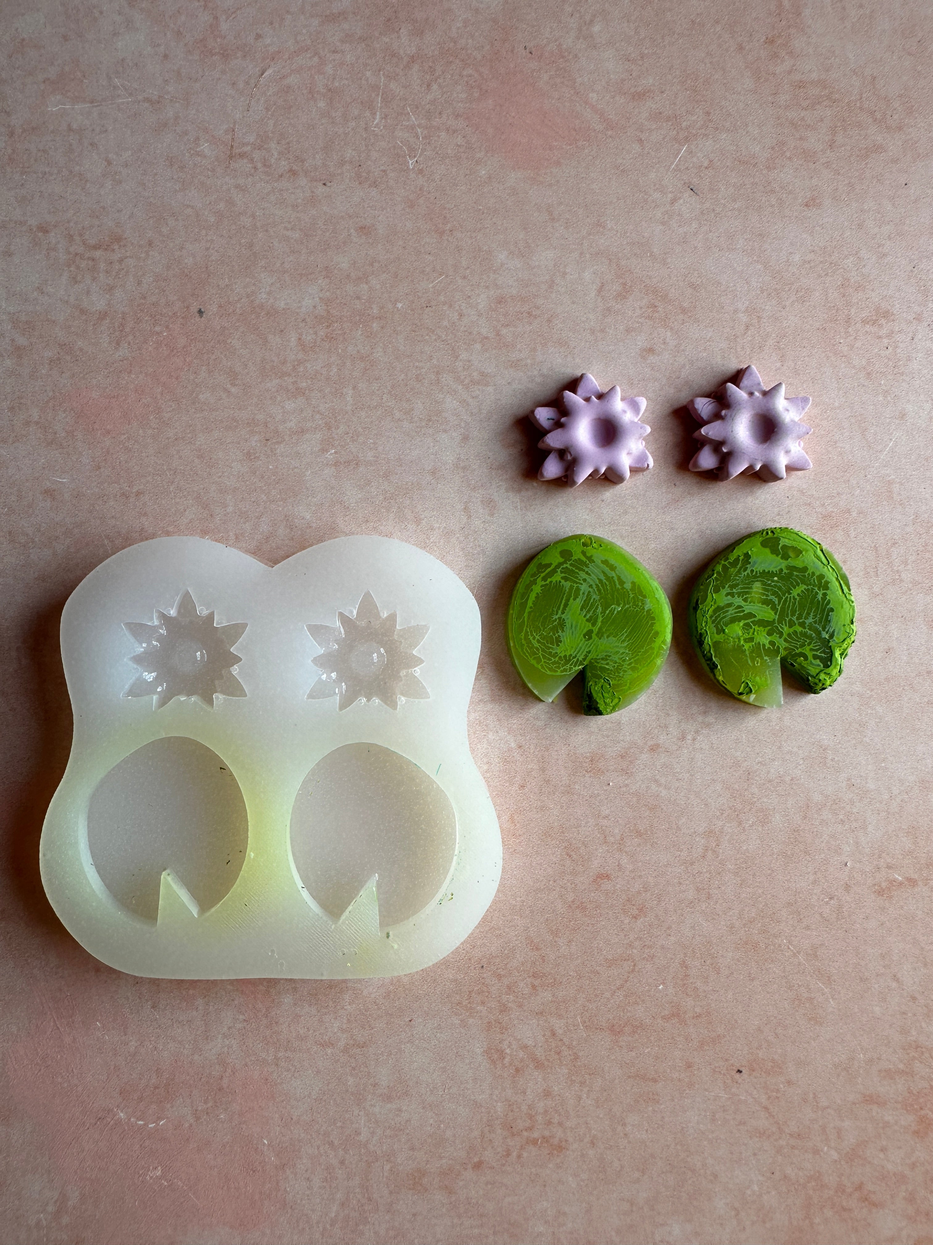 Water Lily Pads translucent silicone mold polymer clay UV resin earrings