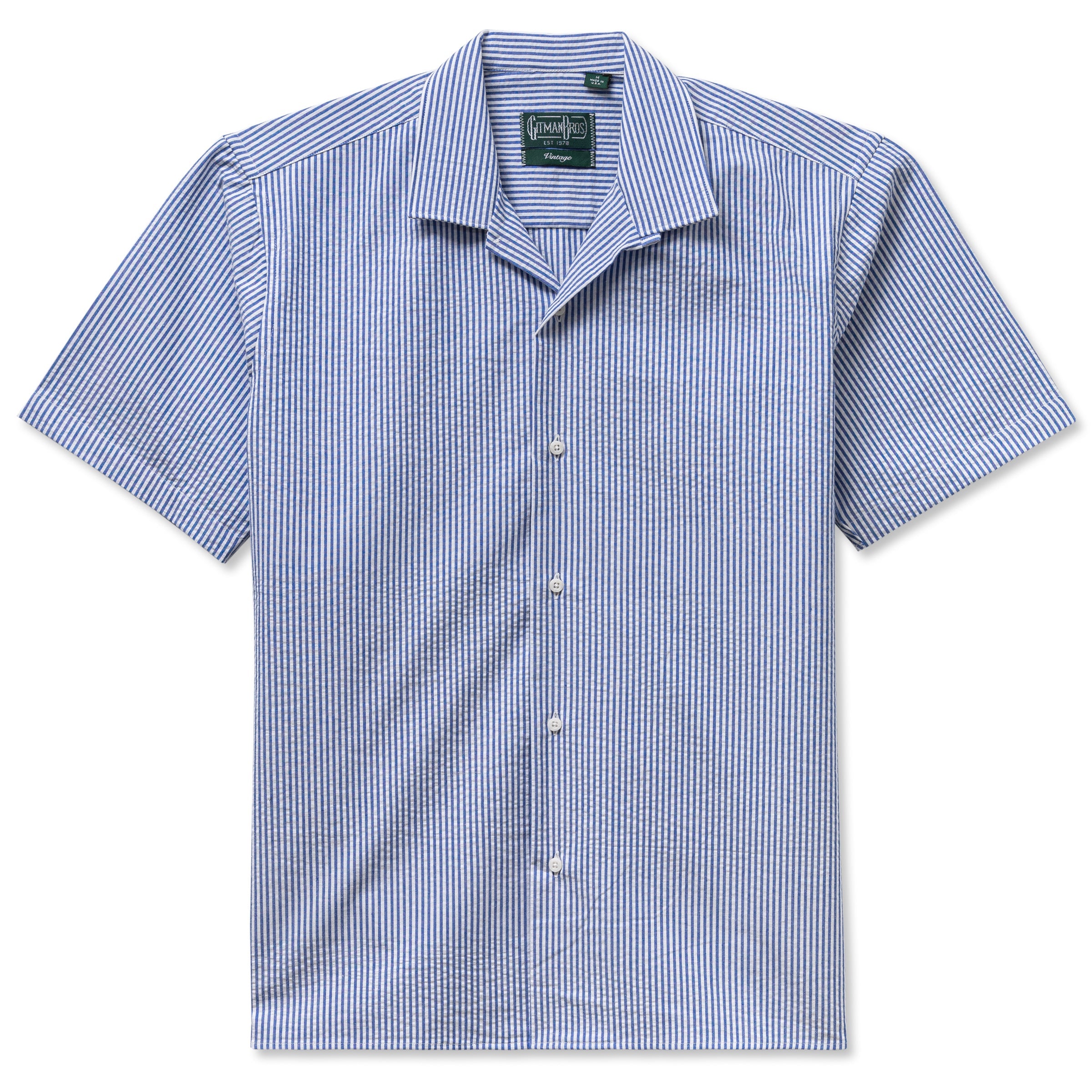 Blue Stripe Seersucker Camp Shirt
