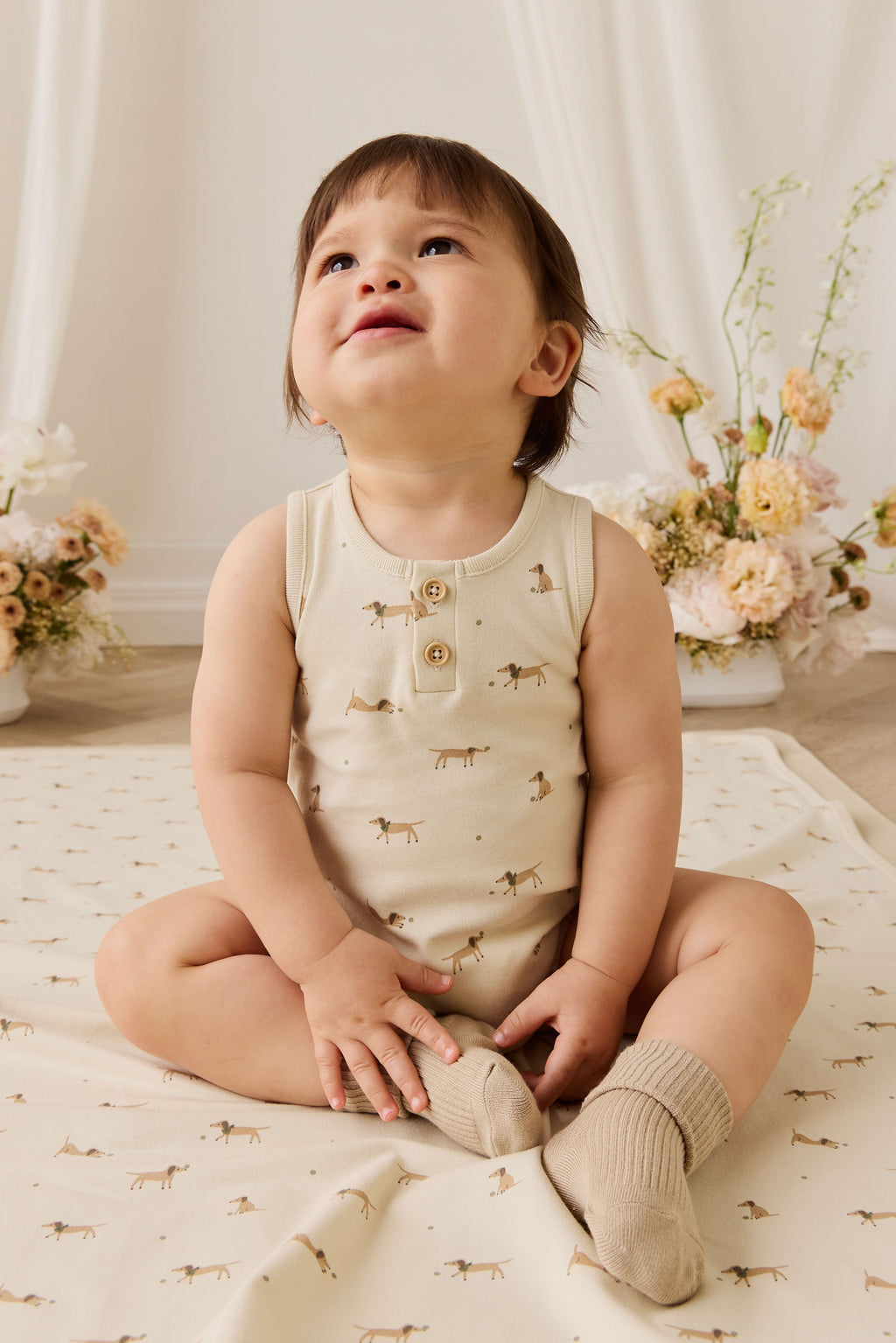Organic Cotton Archie Playsuit - Play Ball Cassava