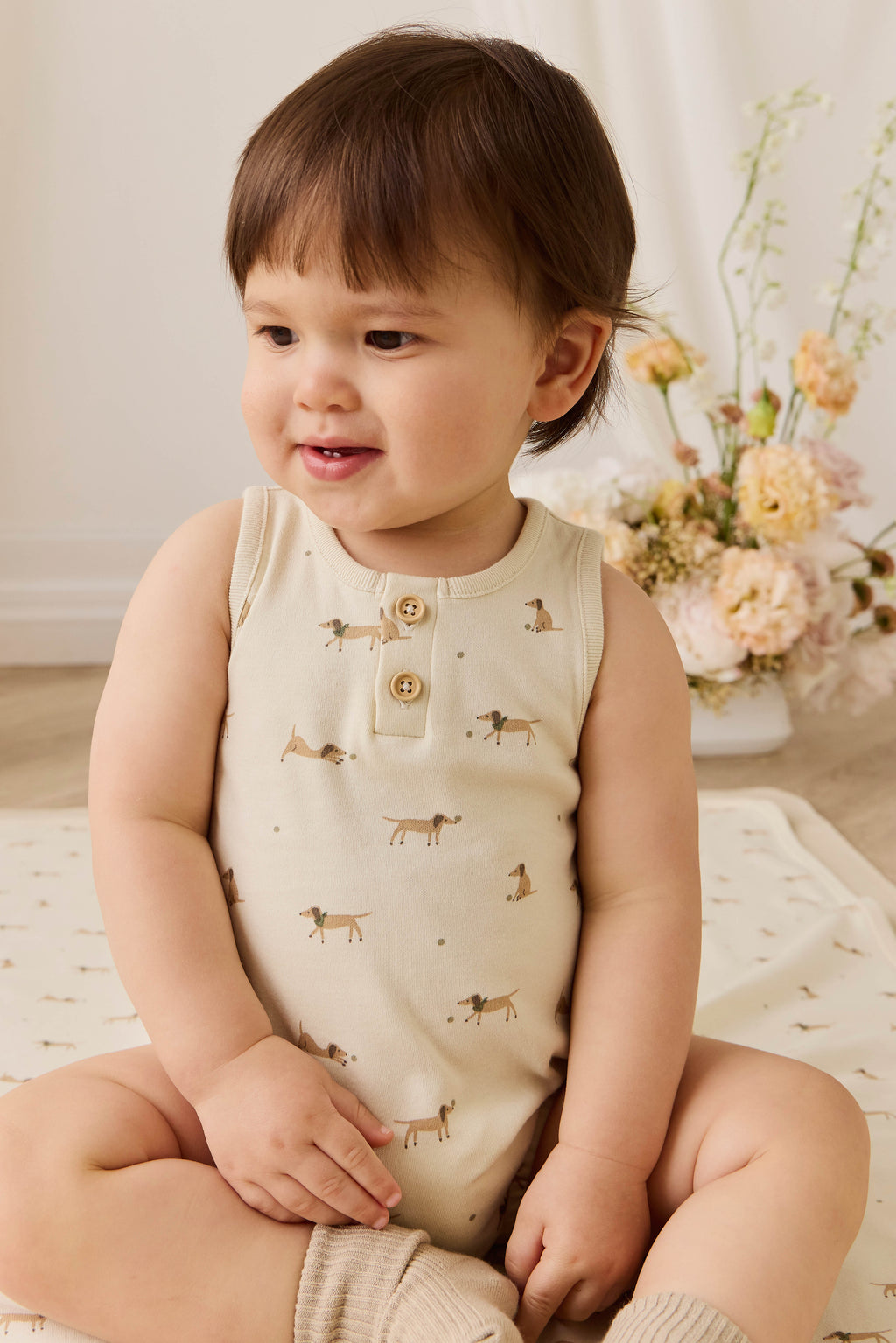 Organic Cotton Archie Playsuit - Play Ball Cassava