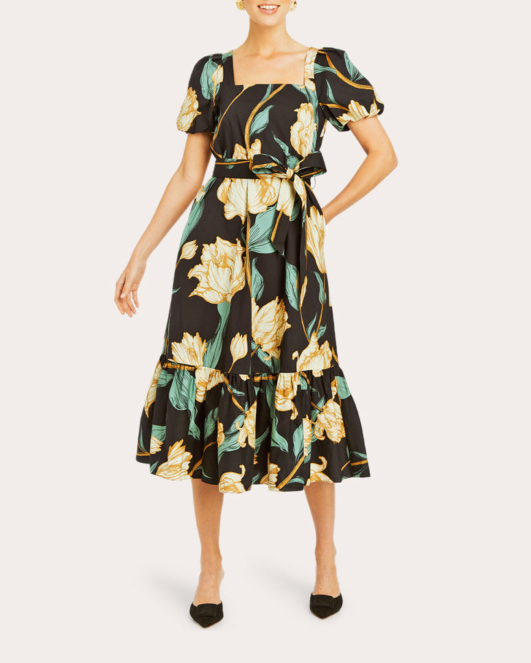 Jasmine Tiered Floral-Print Linen Dress