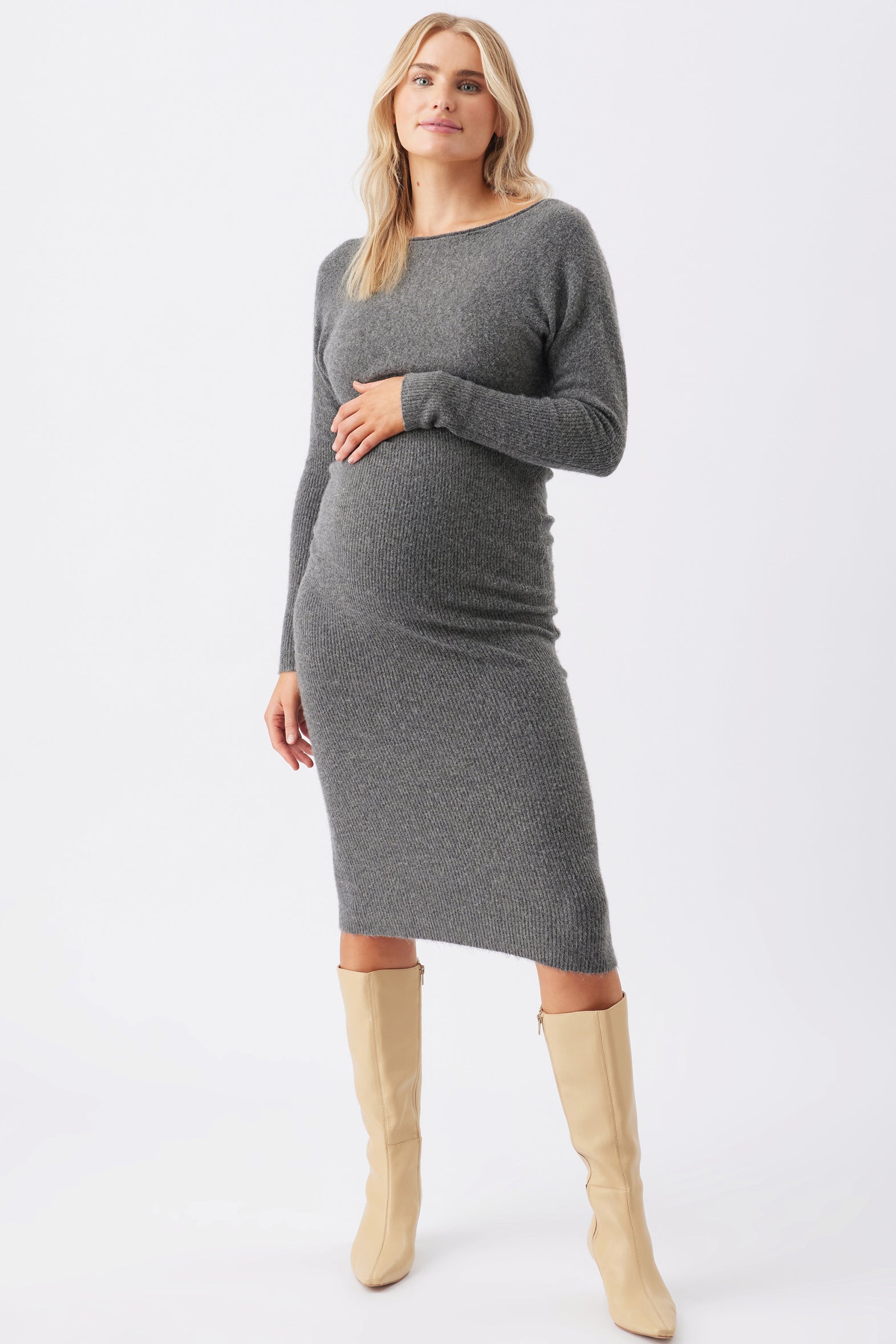 Tobie Off Shoulder Knit Maternity Dress Charcoal