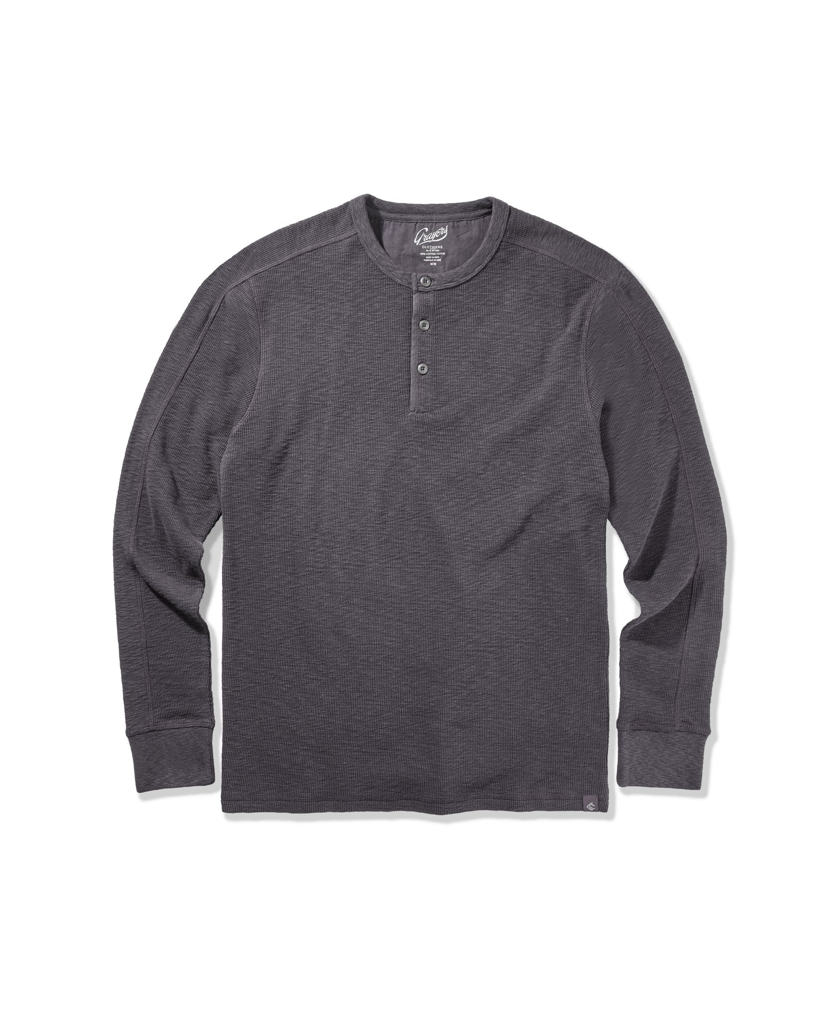 Clint Long Sleeve Waffle Henley - Charcoal