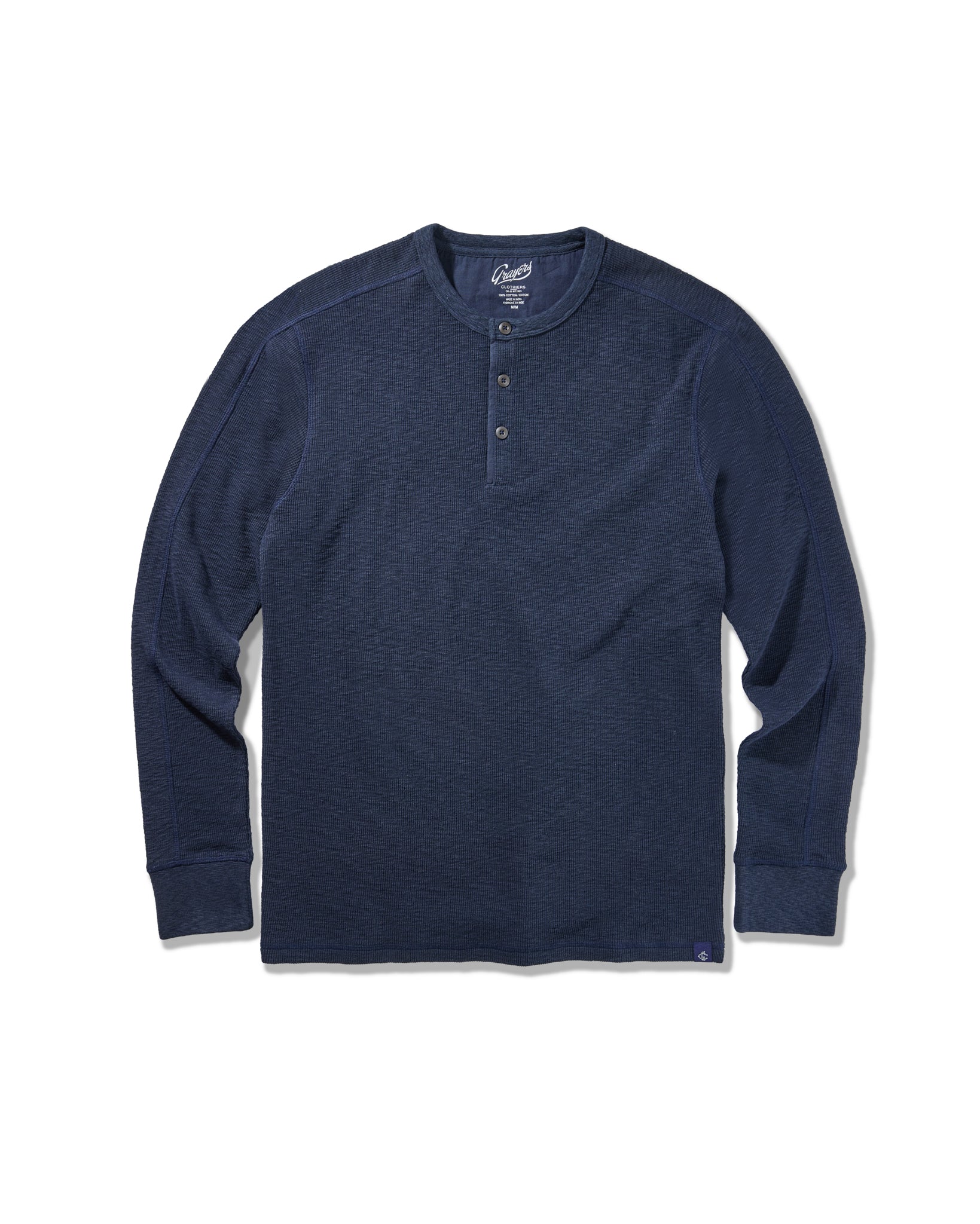 Clint Long Sleeve Waffle Henley - Dark Navy