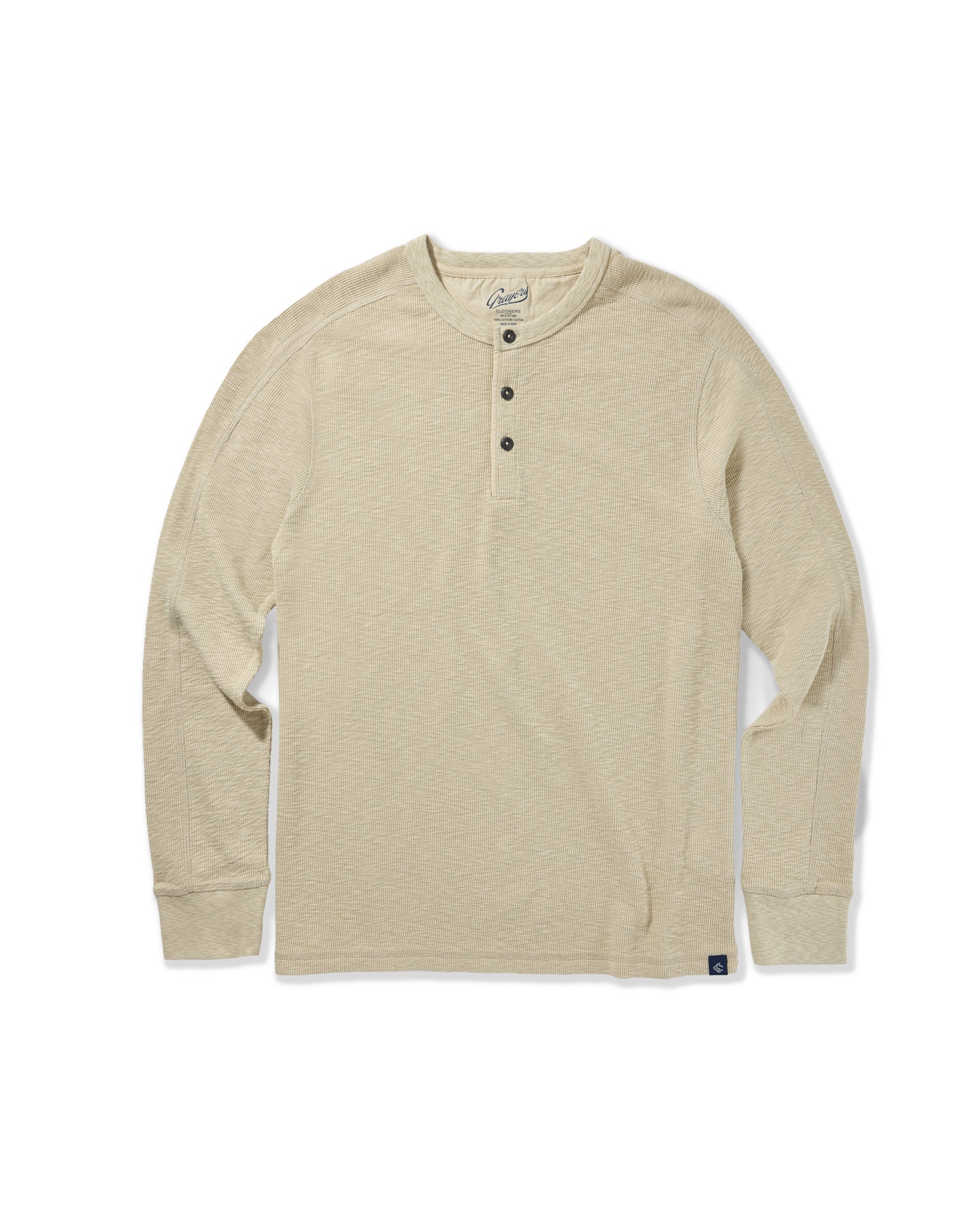 Clint Long Sleeve Waffle Henley - Dried Herb