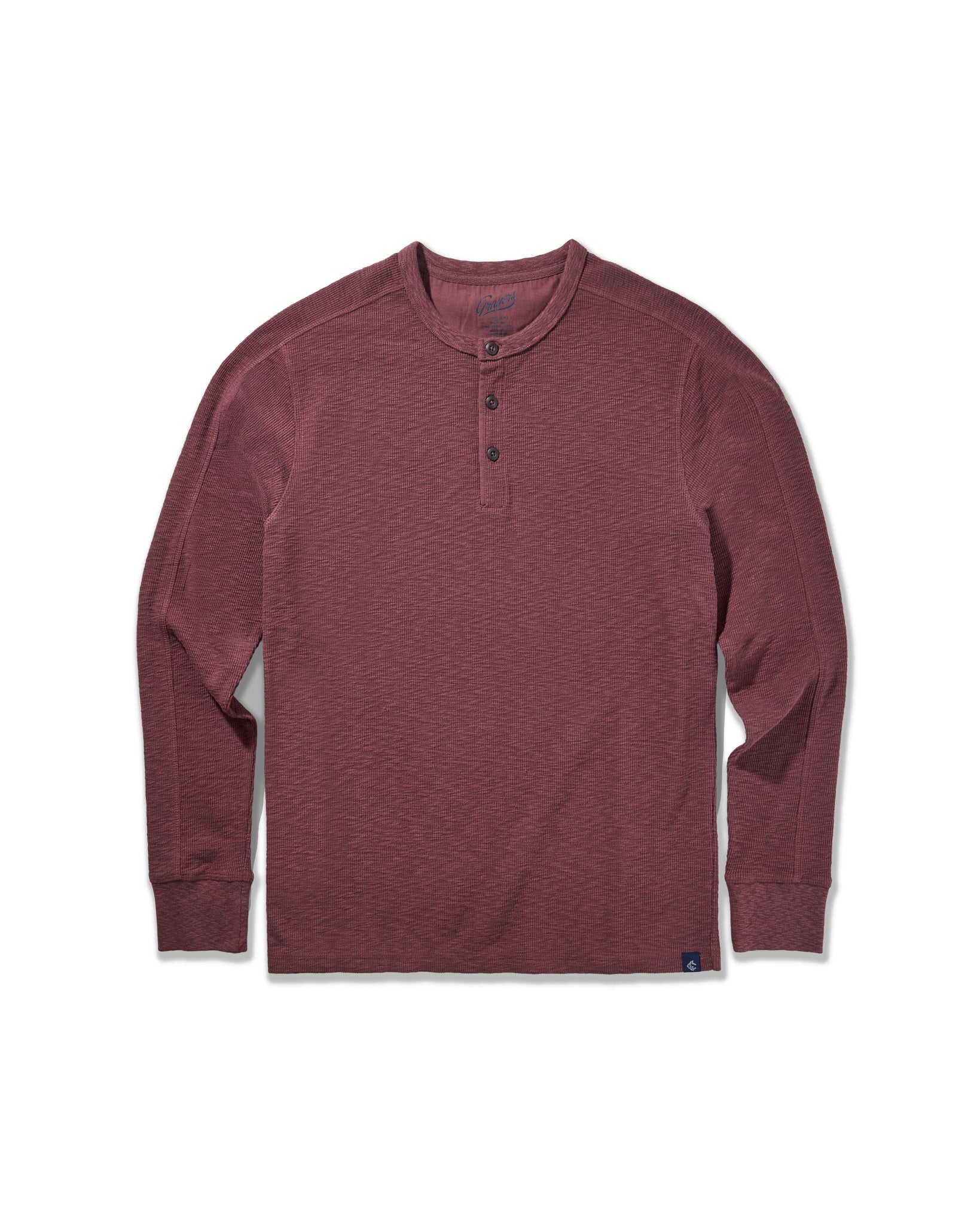 Clint Long Sleeve Waffle Henley - Root Beer
