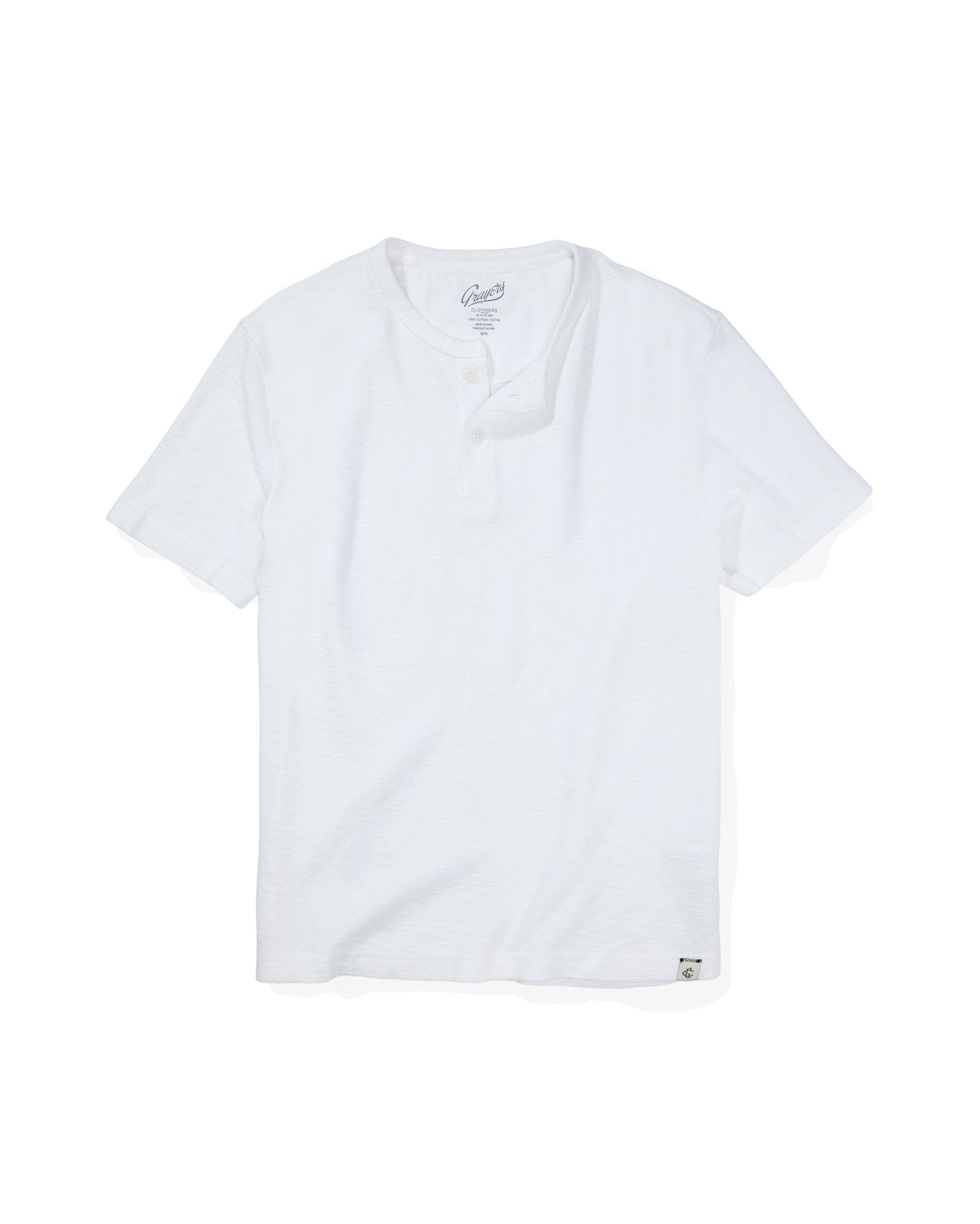 Clint Waffle Cotton Short Sleeve Henley - Antique White