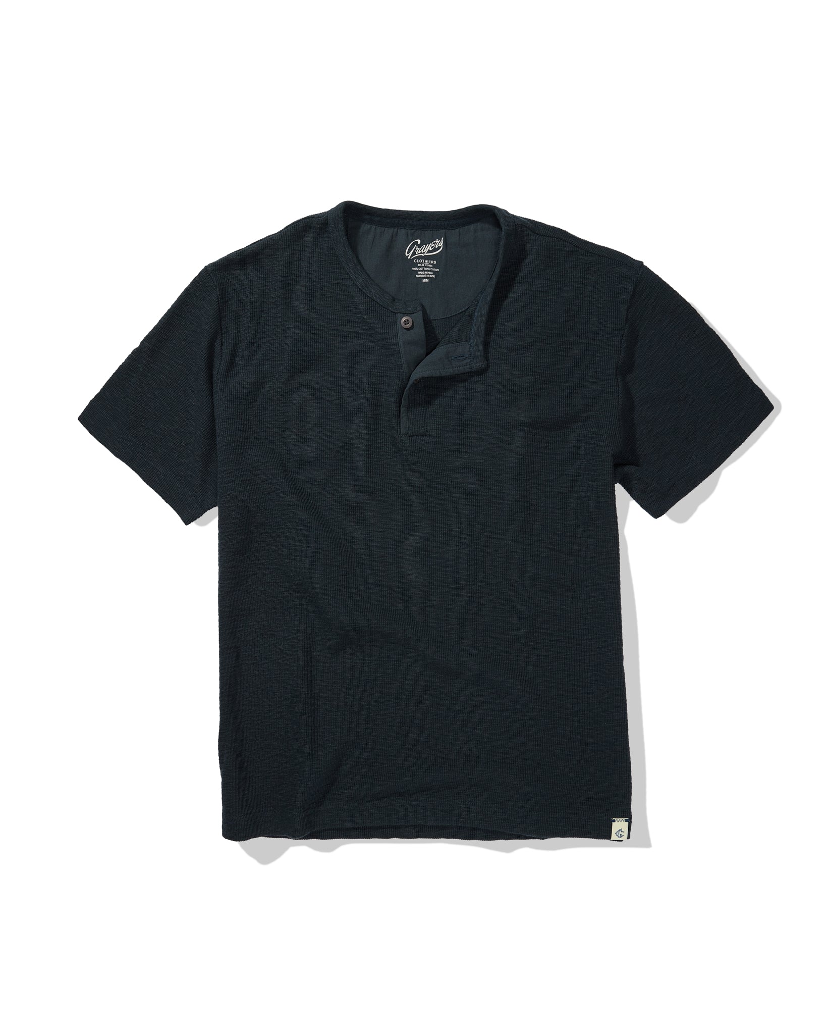 Clint Waffle Cotton Short Sleeve Henley - Dark Navy