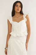 Danette Frill Trim Embroidery Top White