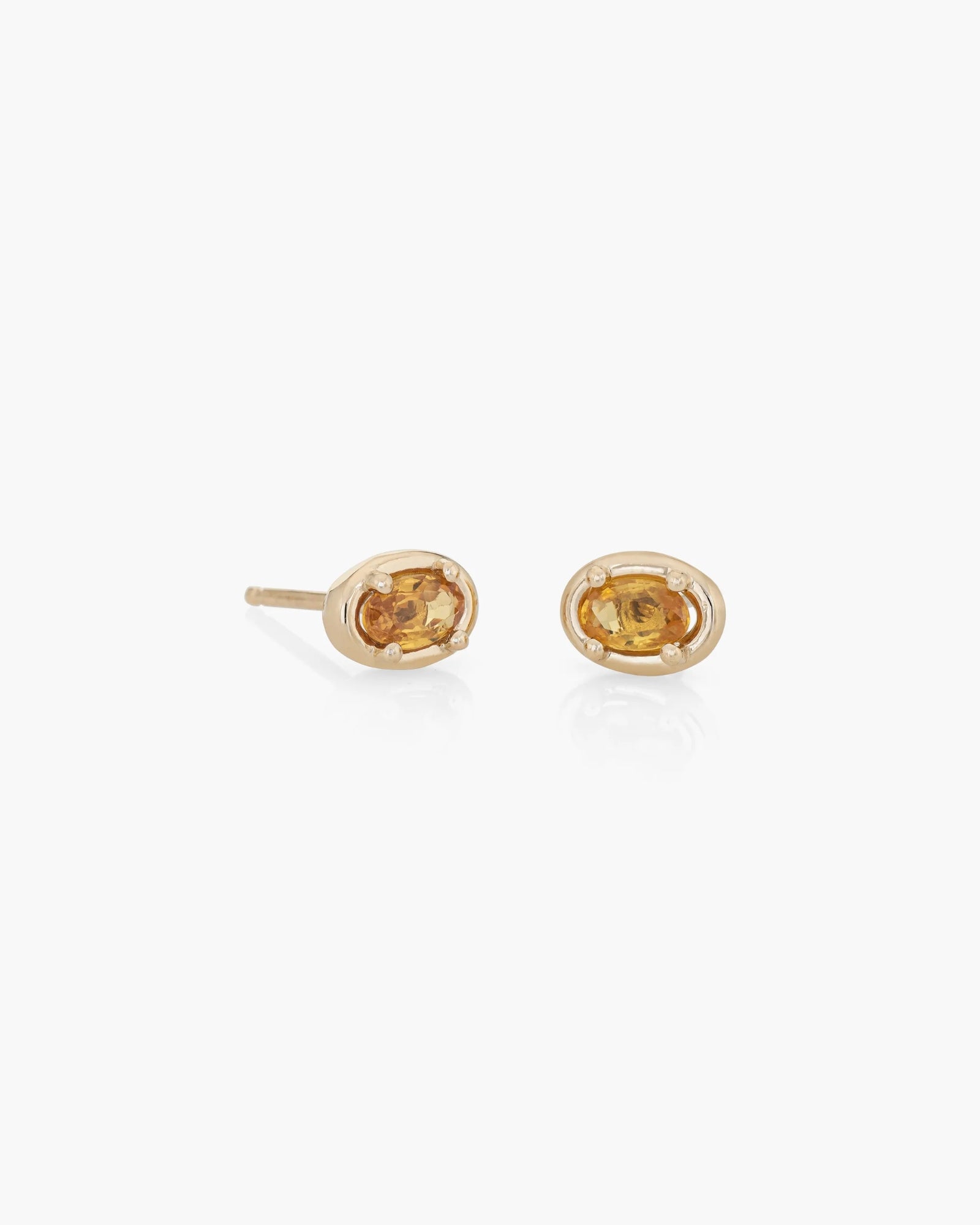 Ellipse Studs Pair in 14K / Yellow Sapphire