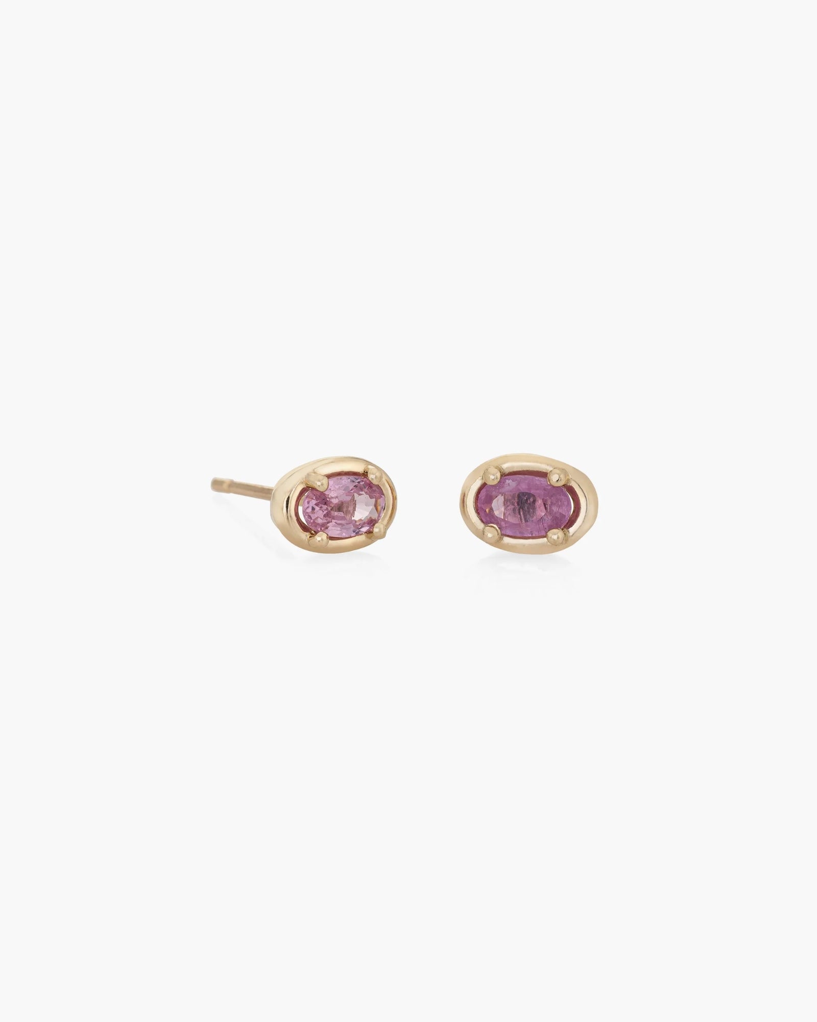 Ellipse Studs Pair in 14K / Pink Sapphire