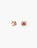 Square Studs Pair in 14K / Pink Sapphire