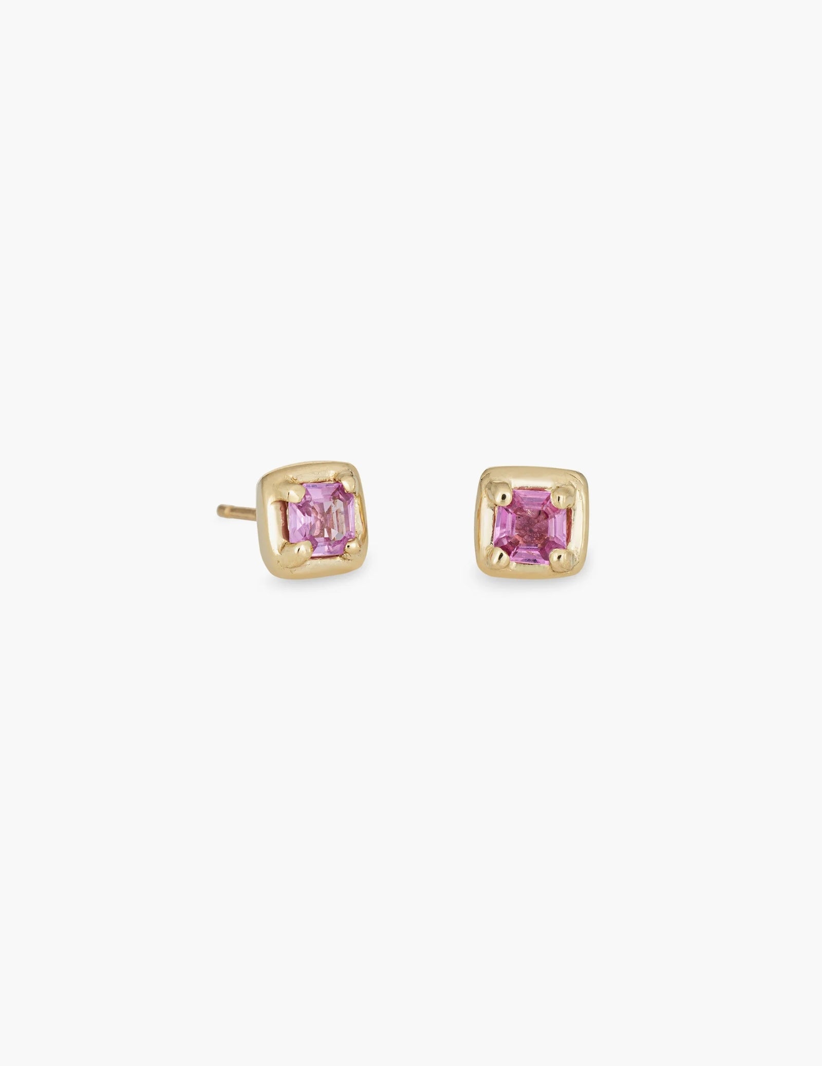 Square Studs Pair in 14K / Pink Sapphire