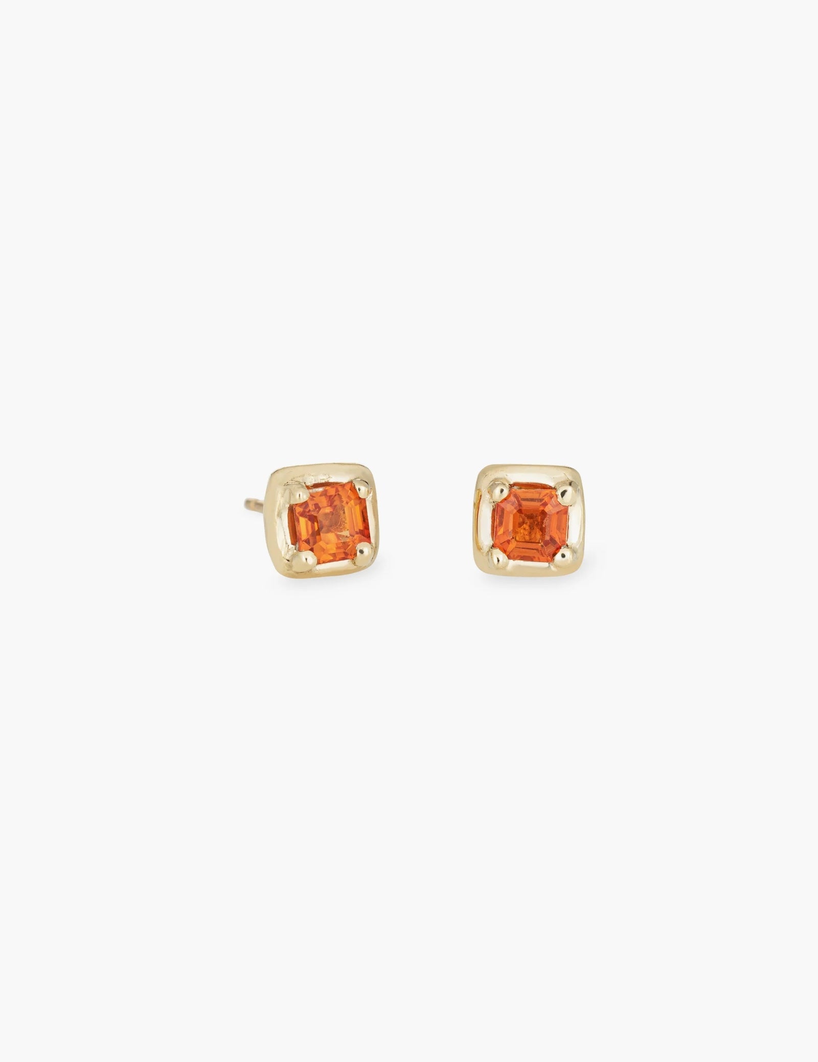 Square Studs Pair in 14K / Orange Sapphire