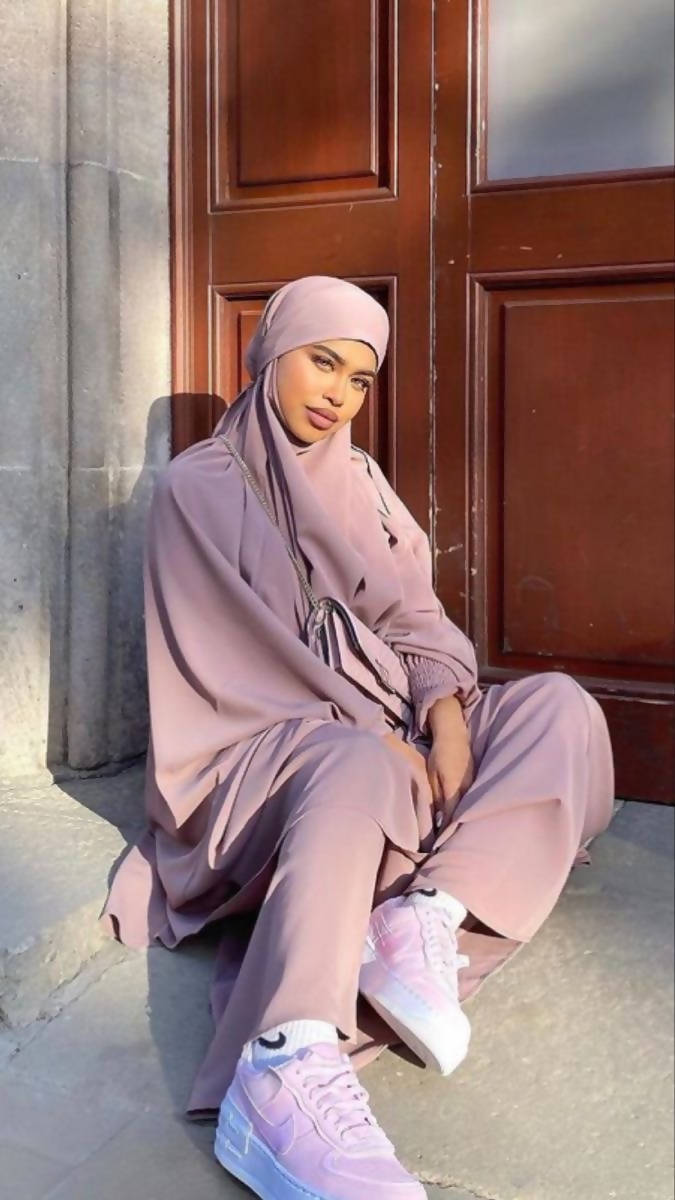 Two Piece Jilbab Set Semi Frill Cinched Cuff All Sized 12+ Colors