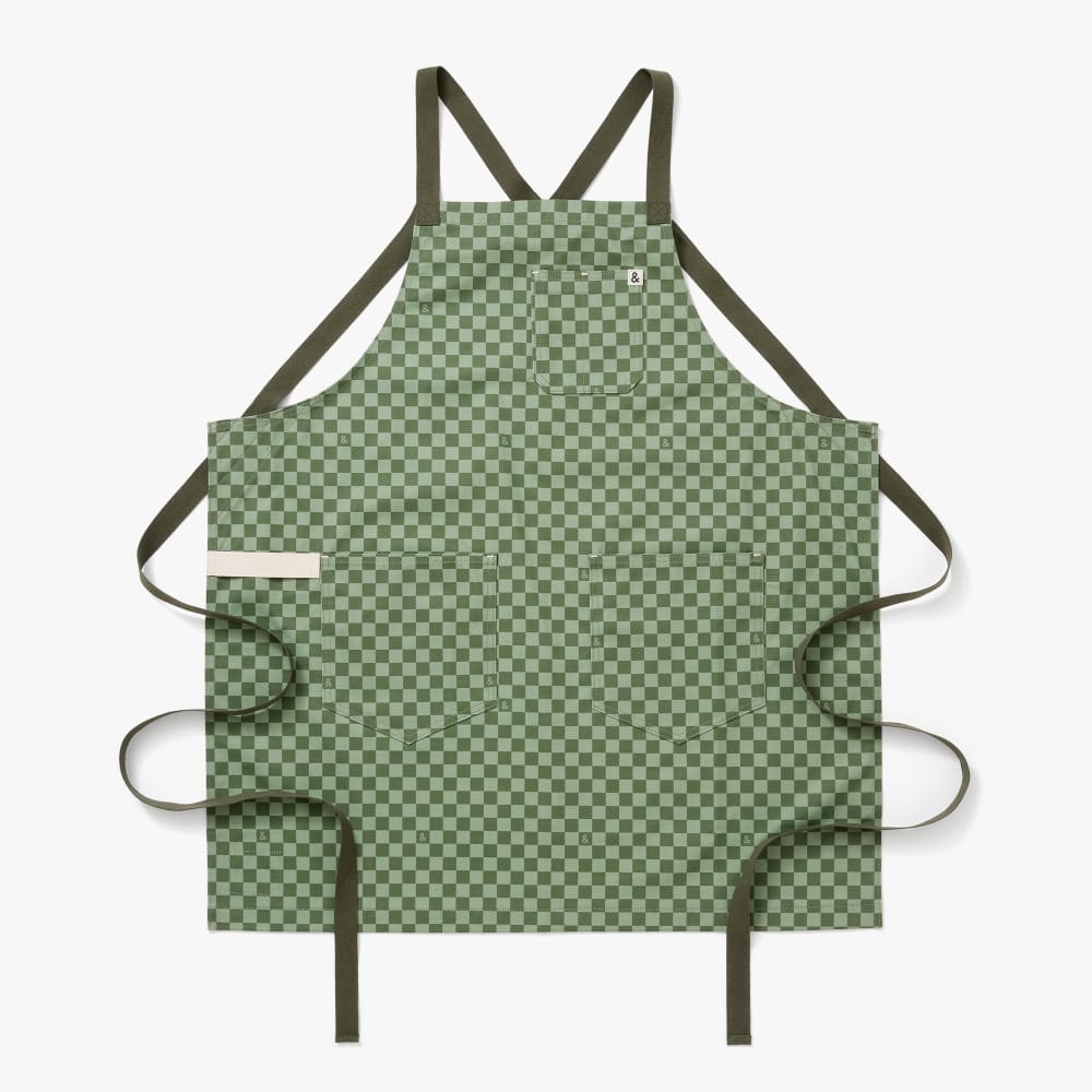 Kale Green Check Crossback Apron
