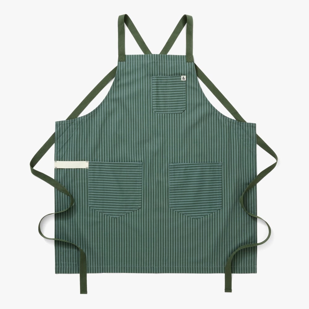 Kale Green Stripe Crossback Apron