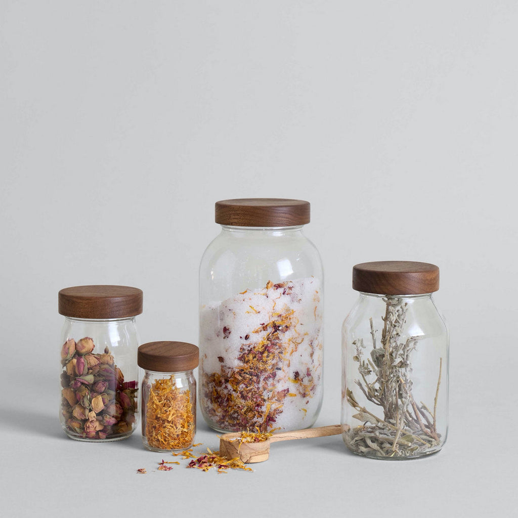 Hand-Turned Walnut Top Mason Jars