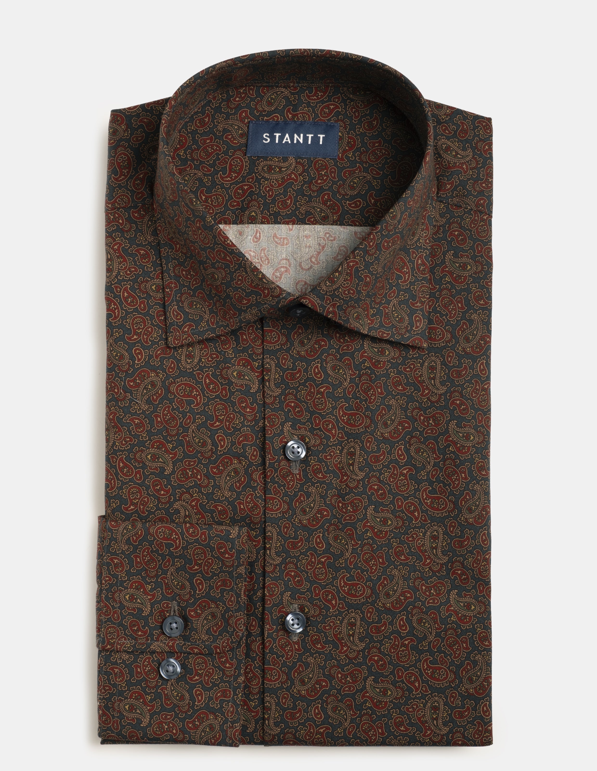 Maroon Gold on Olive Fancy Paisley Print