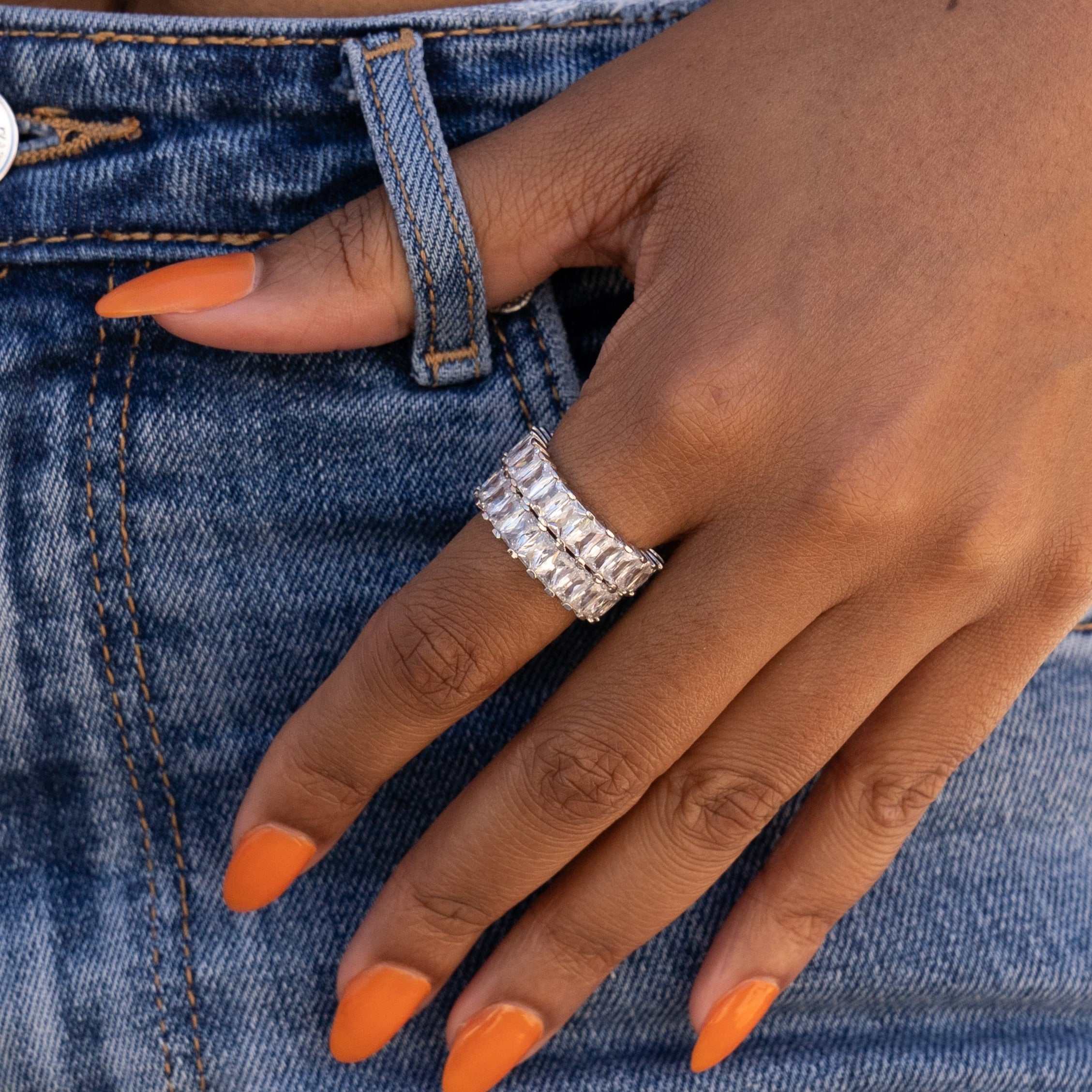 Baguette Ring in White Gold Vermeil