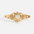 Solid Gold Openwork Filigree Opal Heart Ring