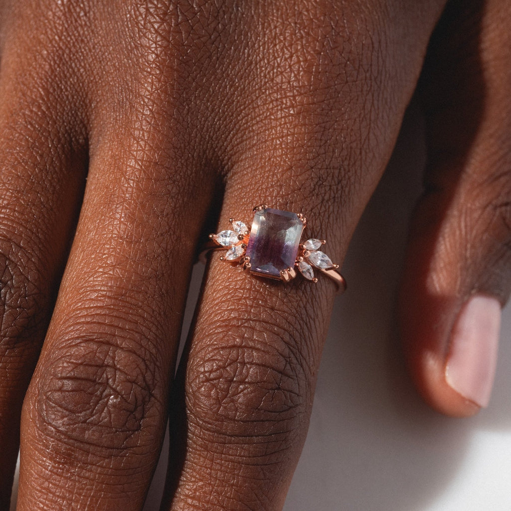 Rose Gold Fluorite Topaz Hazy Dream Ring