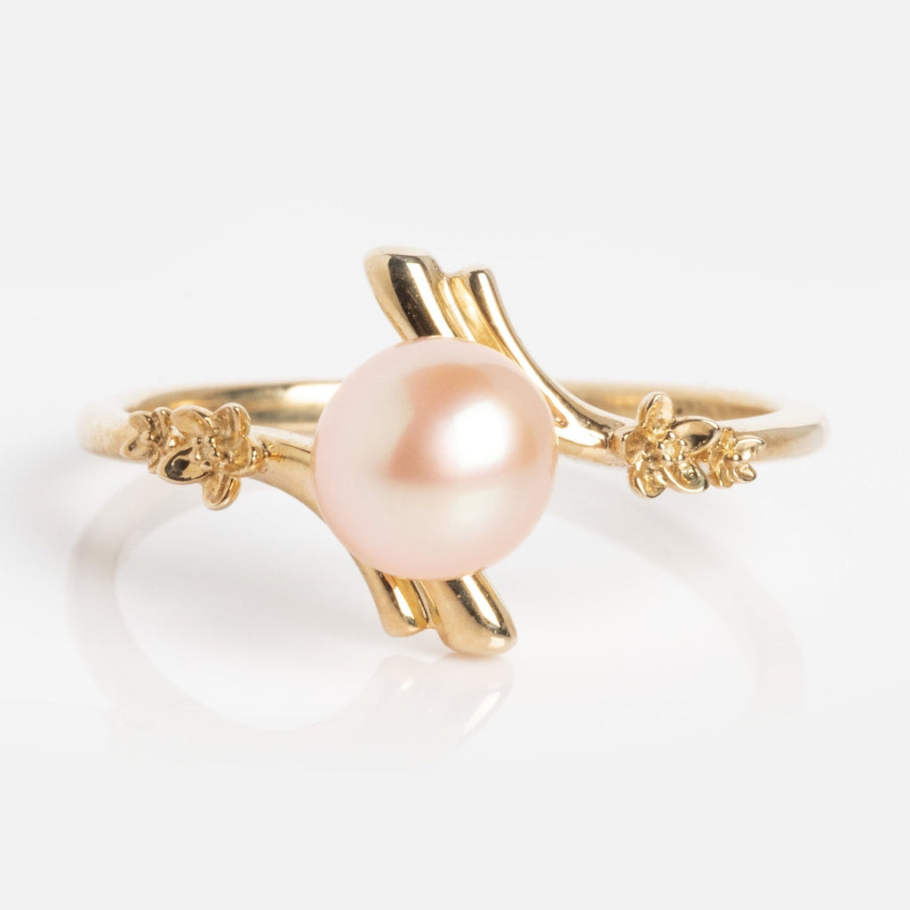 10k Forget Me Not Pink Pearl Bypass Ring