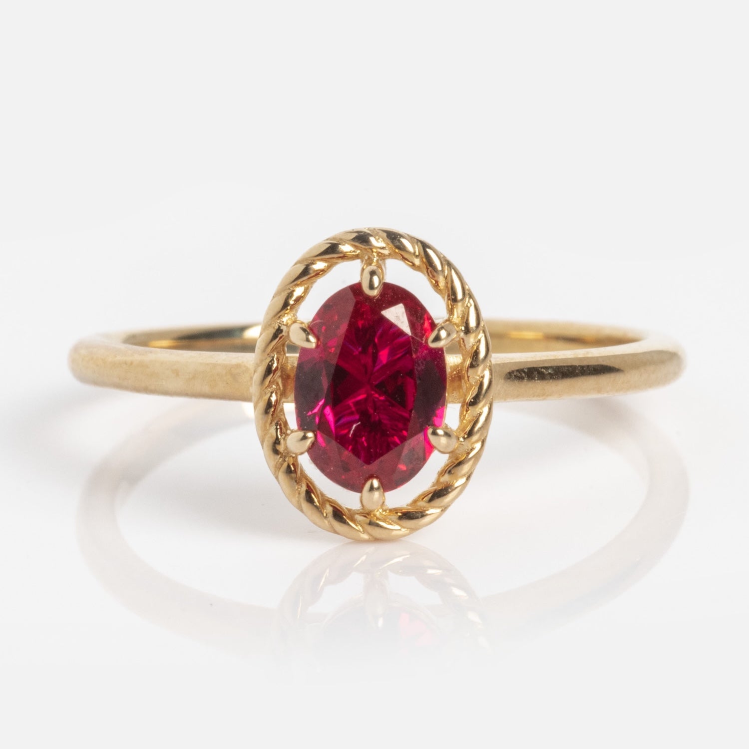 10k Lucky In Red Ruby Halo Ring