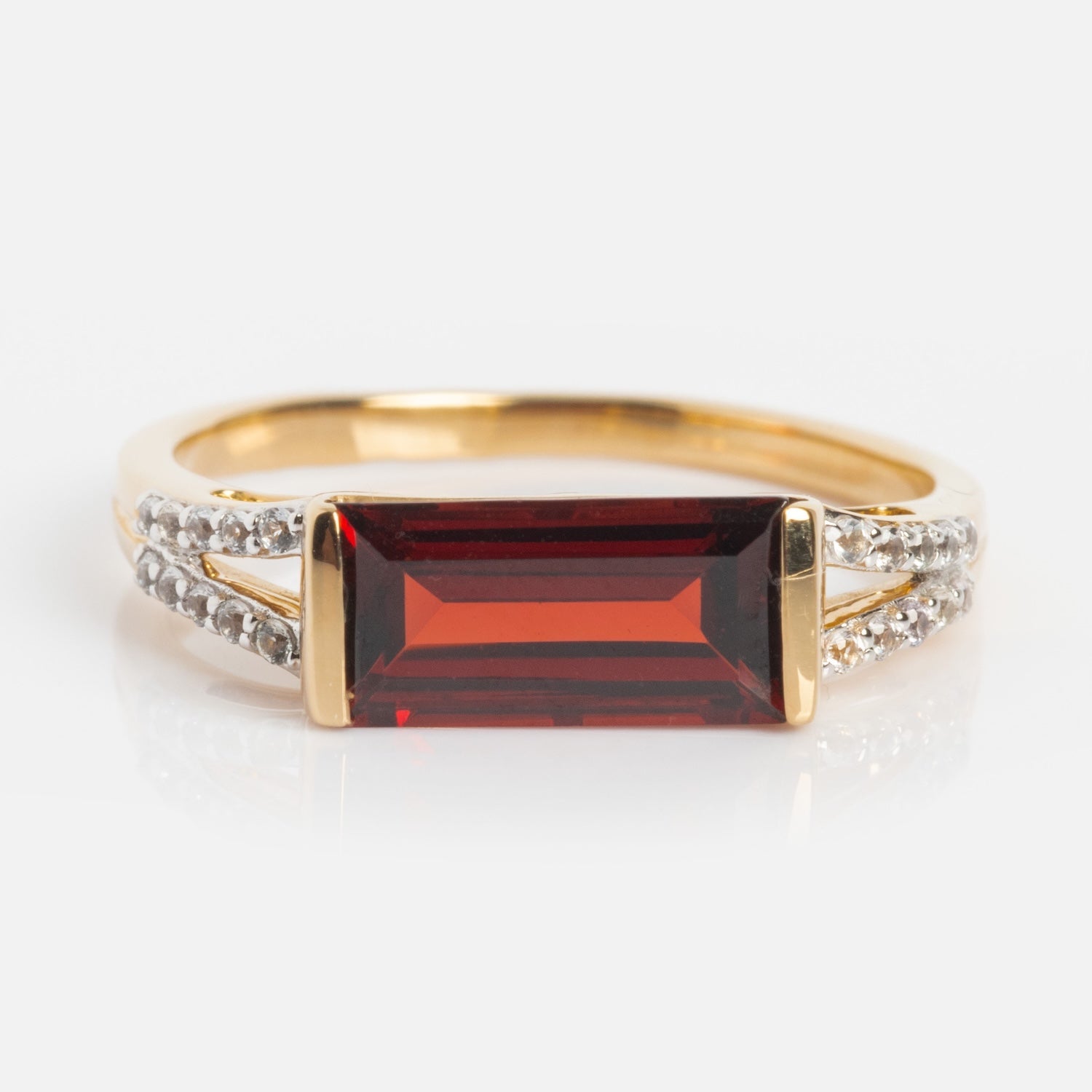 14k Gilded Garnet East West Baguette Ring