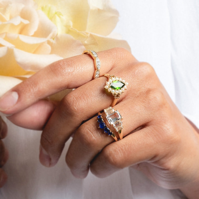 14k Blue Sapphire Arc Nesting Ring