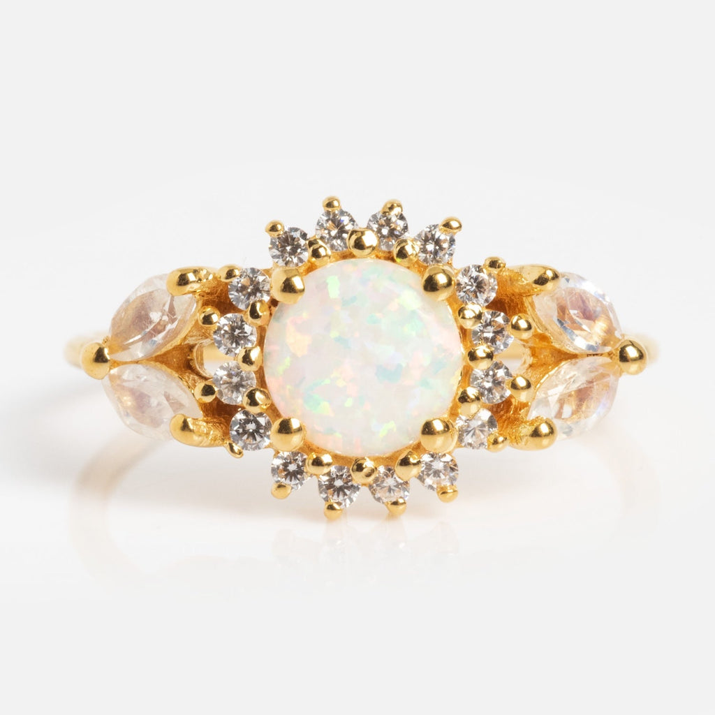 Opal and Diamond Sunflower Queen Ring