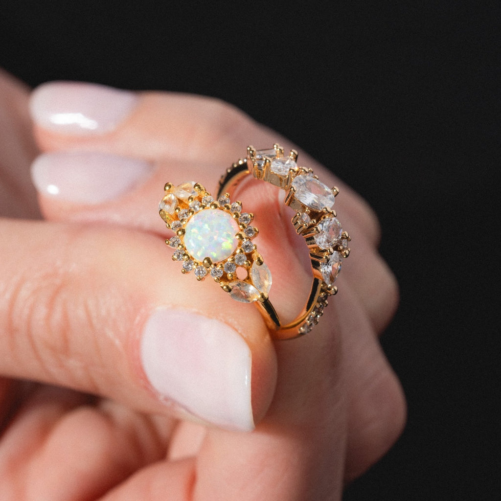Opal and Diamond Sunflower Queen Ring