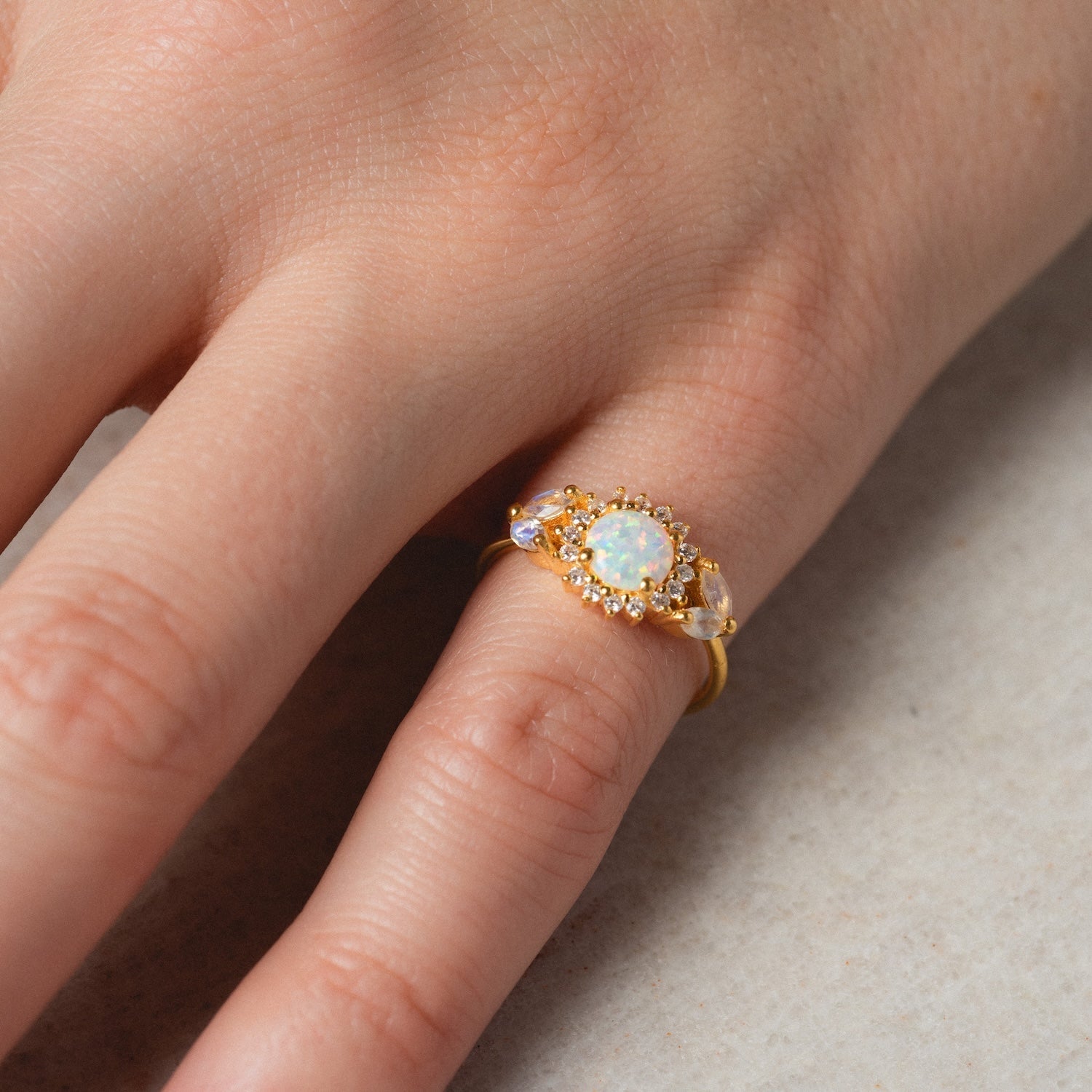 Opal and Diamond Sunflower Queen Ring