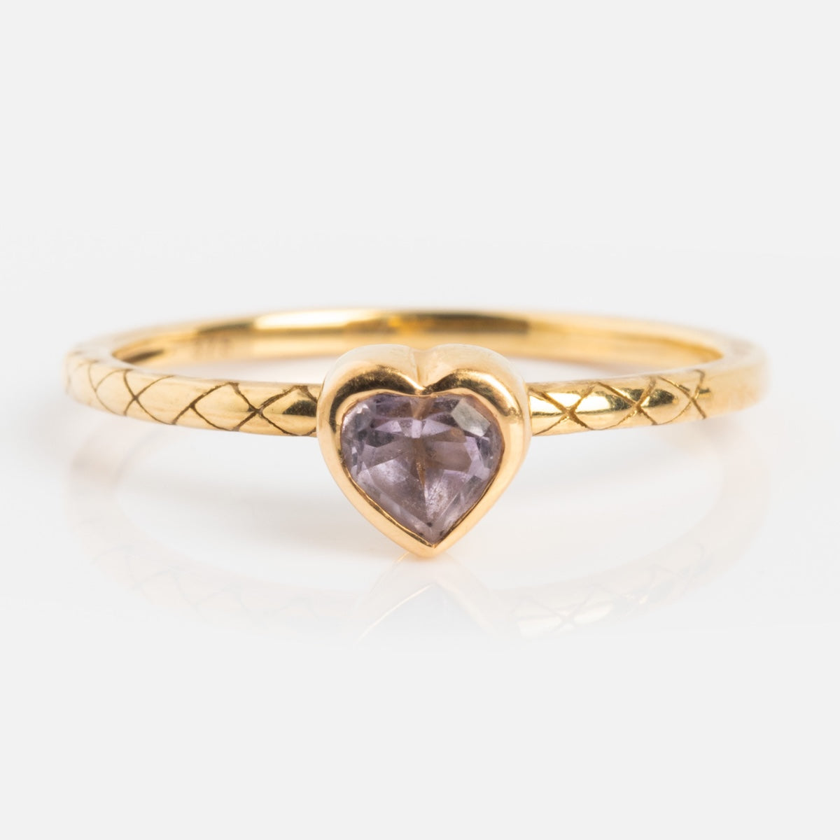 Solid Gold Pink Amethyst Heart Ring