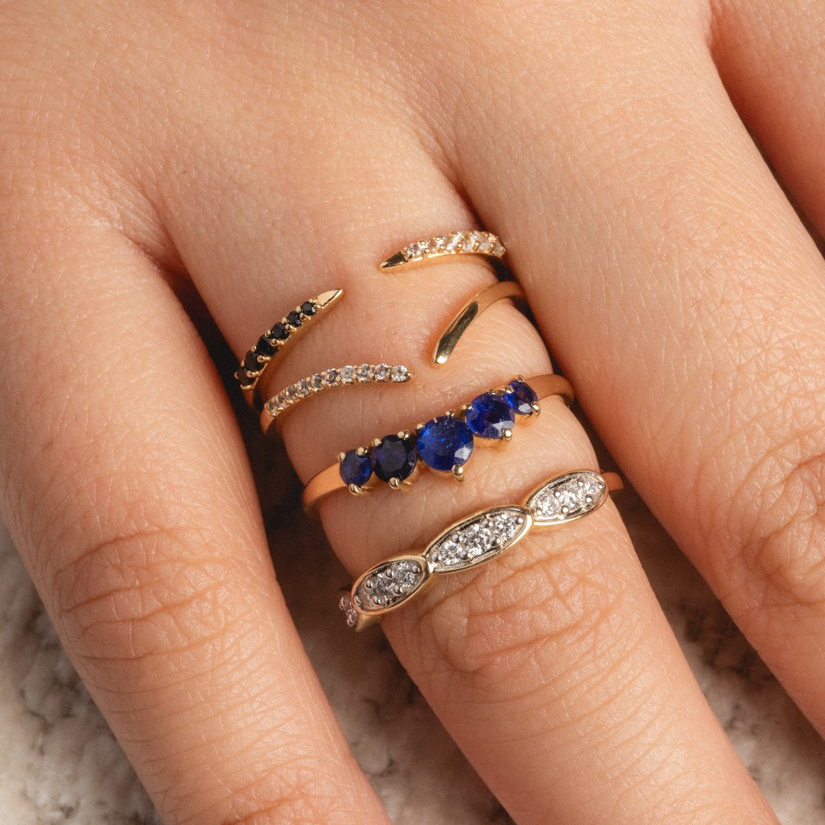 14k White Sapphire Open Front Nesting Ring