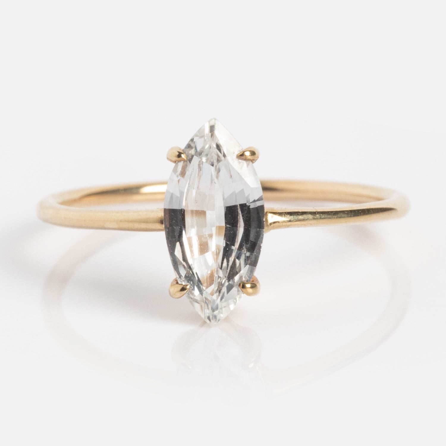 Solid Gold Gemstone Marquise Ring in White Topaz